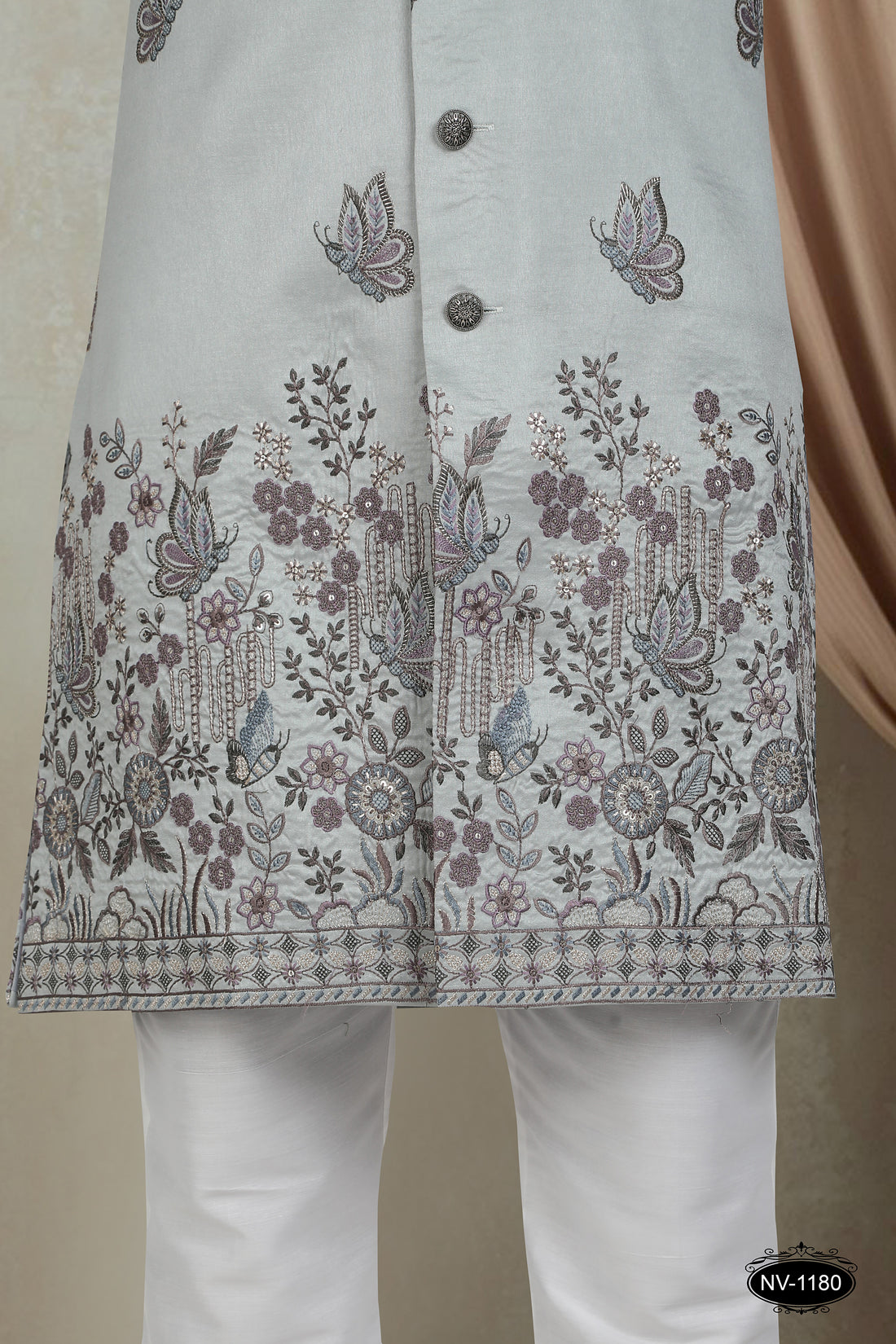 GREEN HUE INDO-WESTERN SET WITH HEAVY PANEL EMBROIDERY