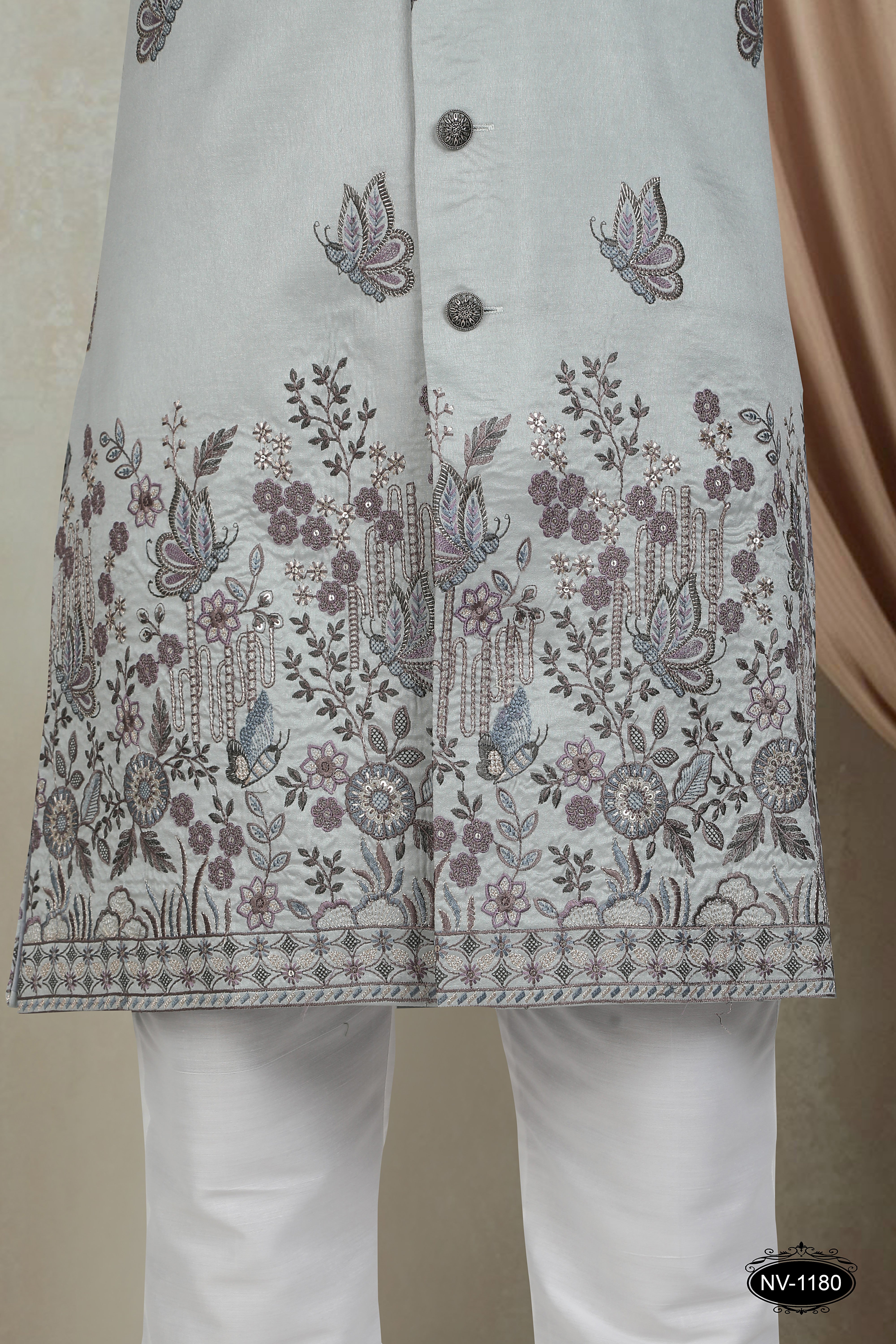GREEN HUE INDO-WESTERN SET WITH HEAVY PANEL EMBROIDERY