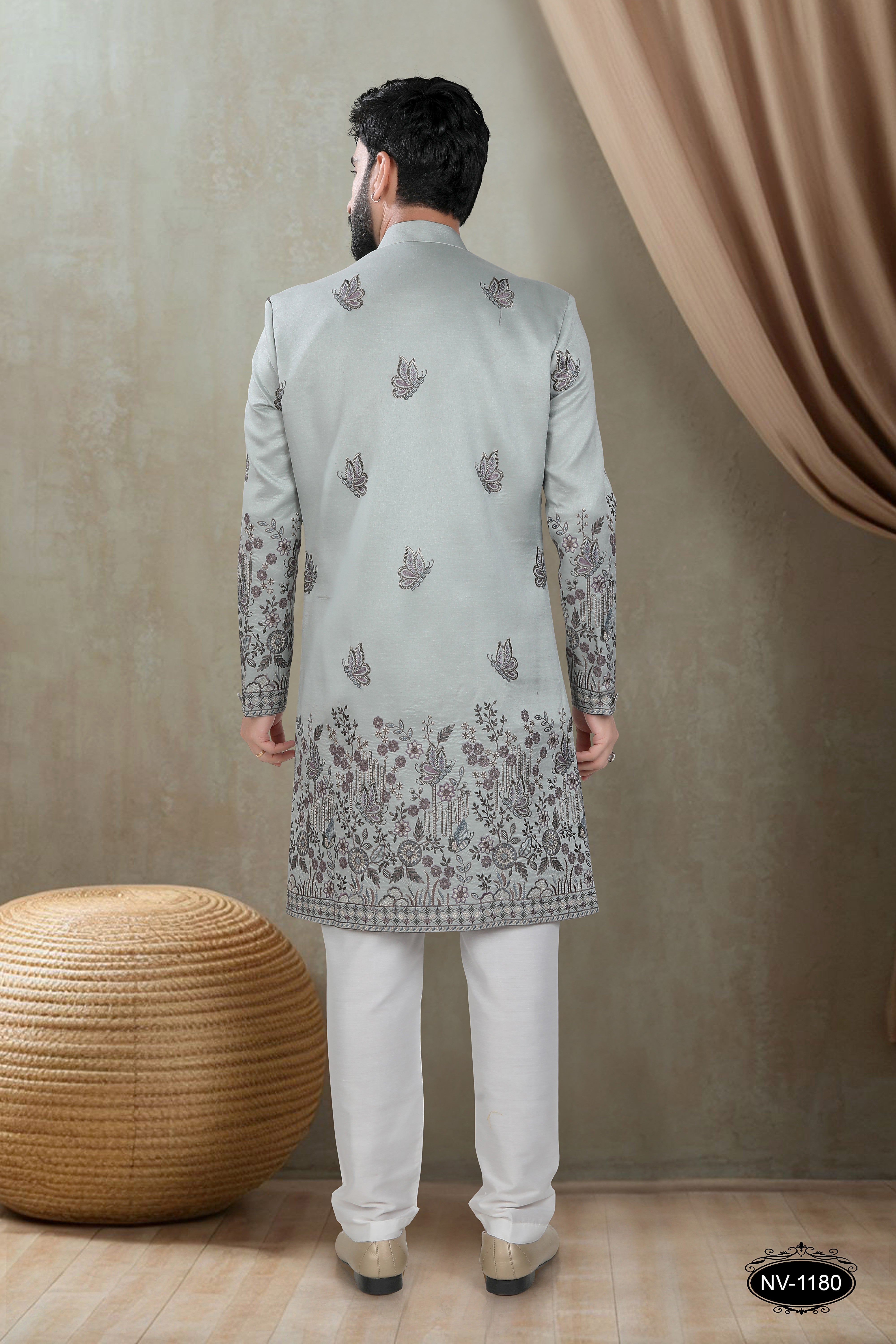 GREEN HUE INDO-WESTERN SET WITH HEAVY PANEL EMBROIDERY