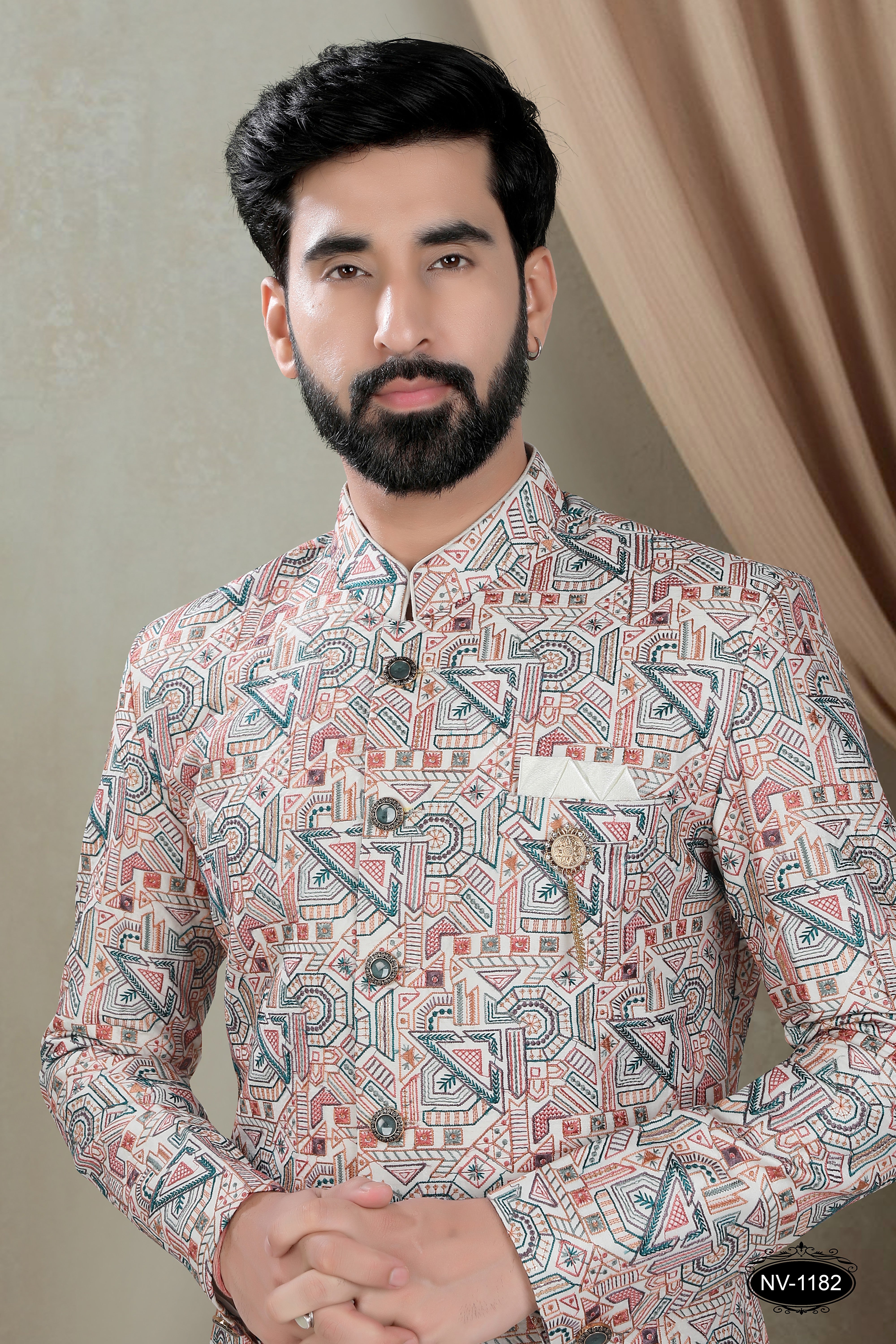 INDO-WESTERN SET IN MULTI-TONE ( WHITE-BASE ) FOR EVERY CEREMONIES