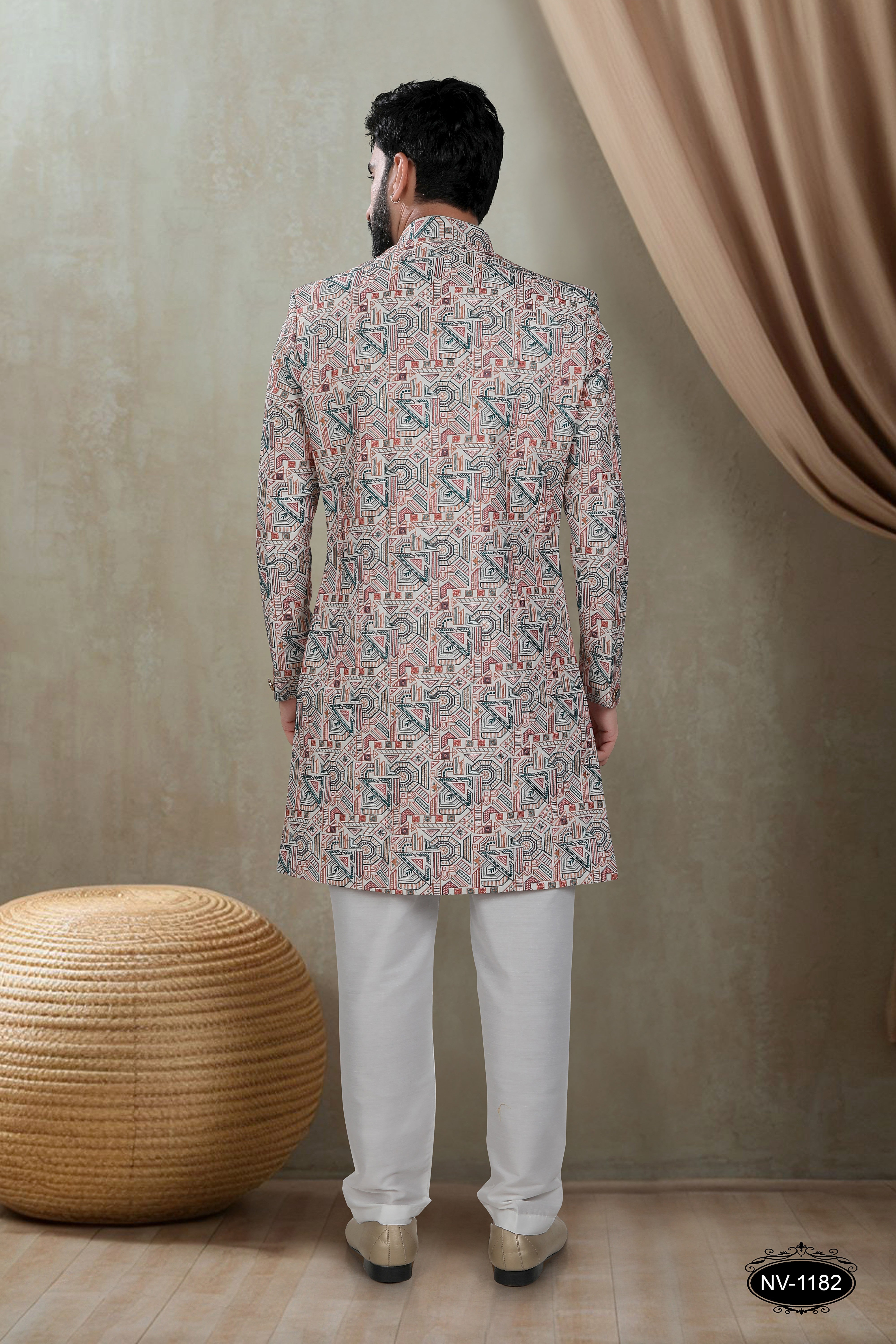 INDO-WESTERN SET IN MULTI-TONE ( WHITE-BASE ) FOR EVERY CEREMONIES