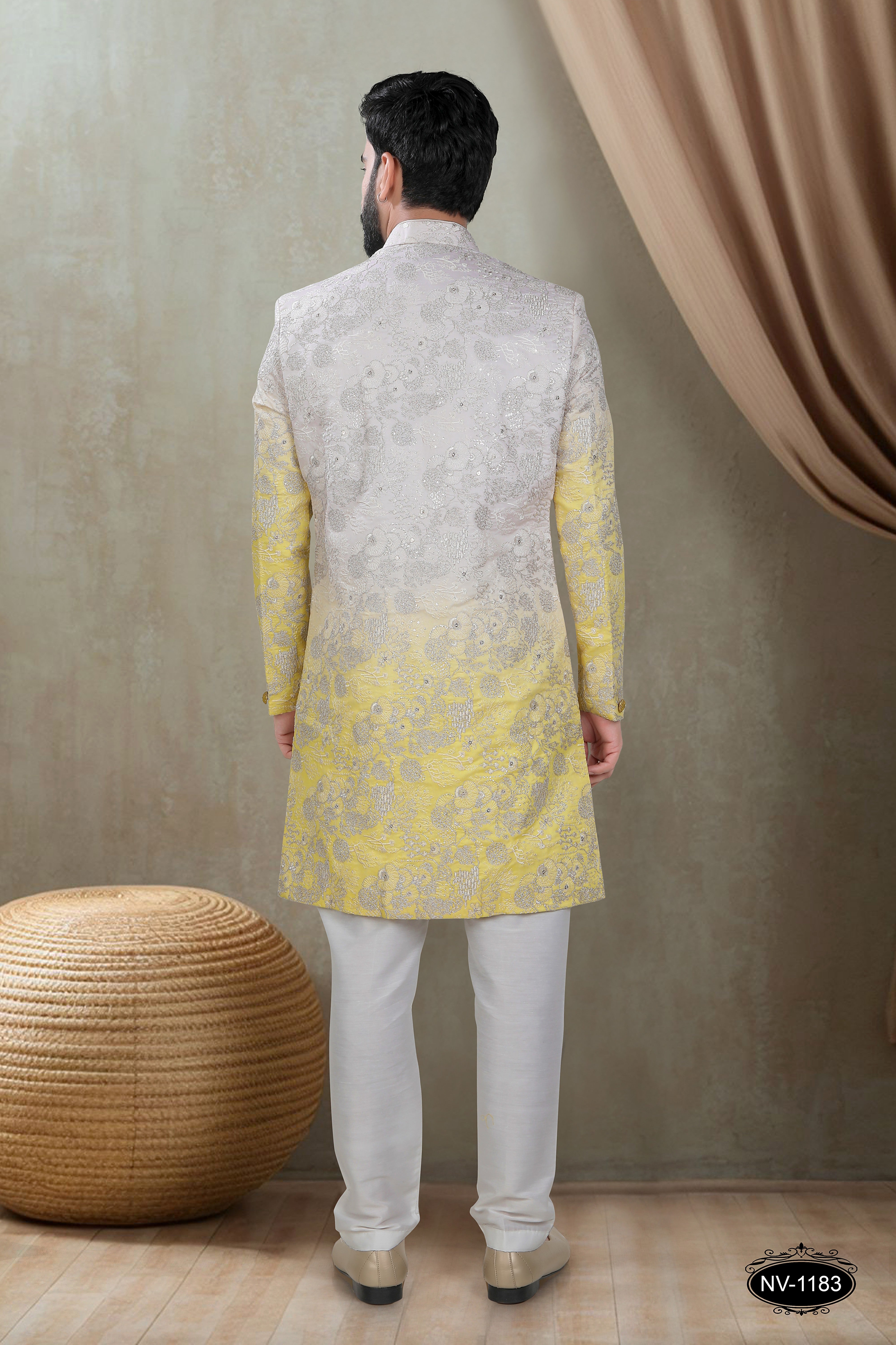 CREAM & YELLOW TONE INDO-WESTERN SET WITH HEAVY EMBROIDERY ALL-OVER