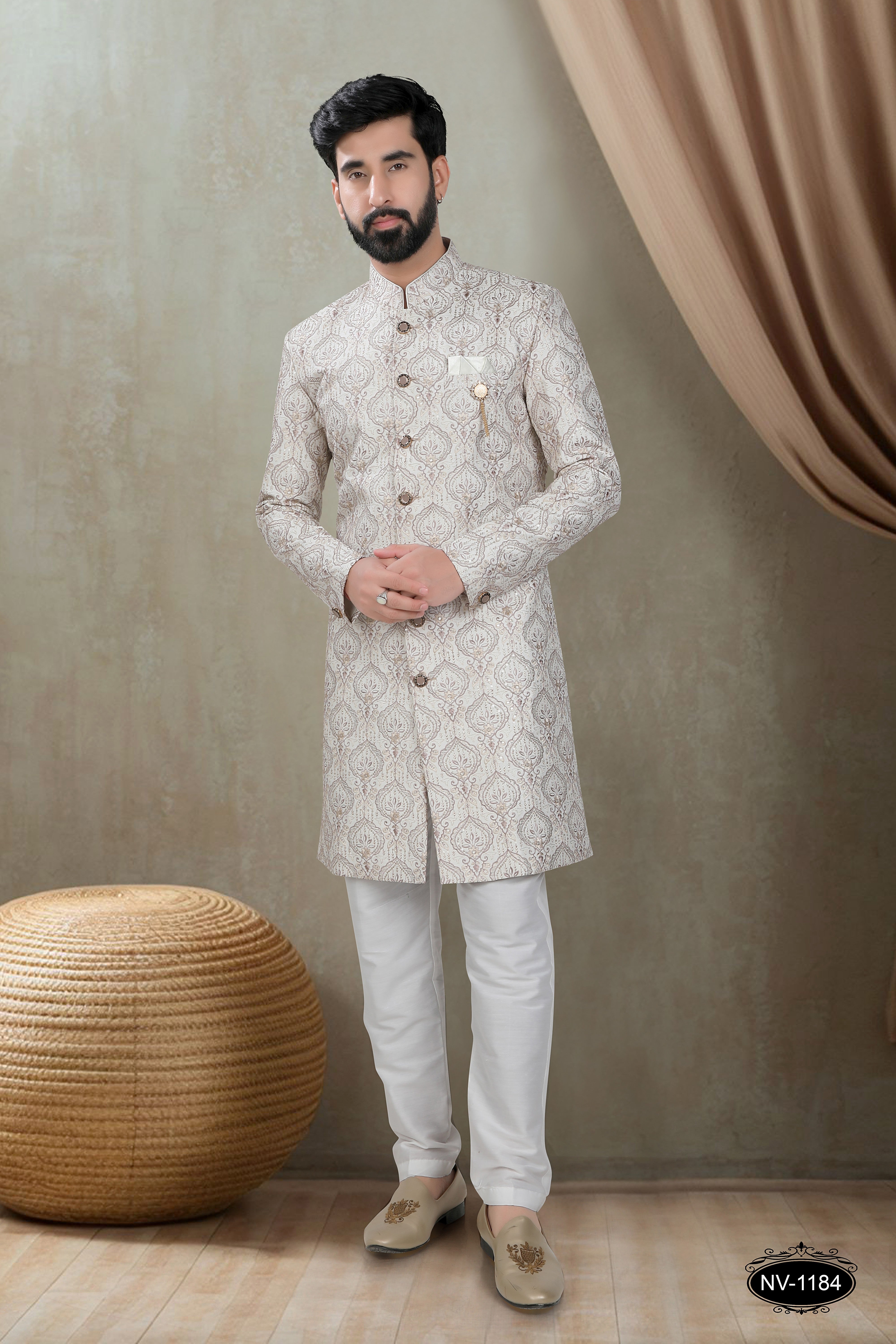 CREAM TONE INDO-WESTERN SET WITH HEAVY EMBROIDERY ALL-OVER