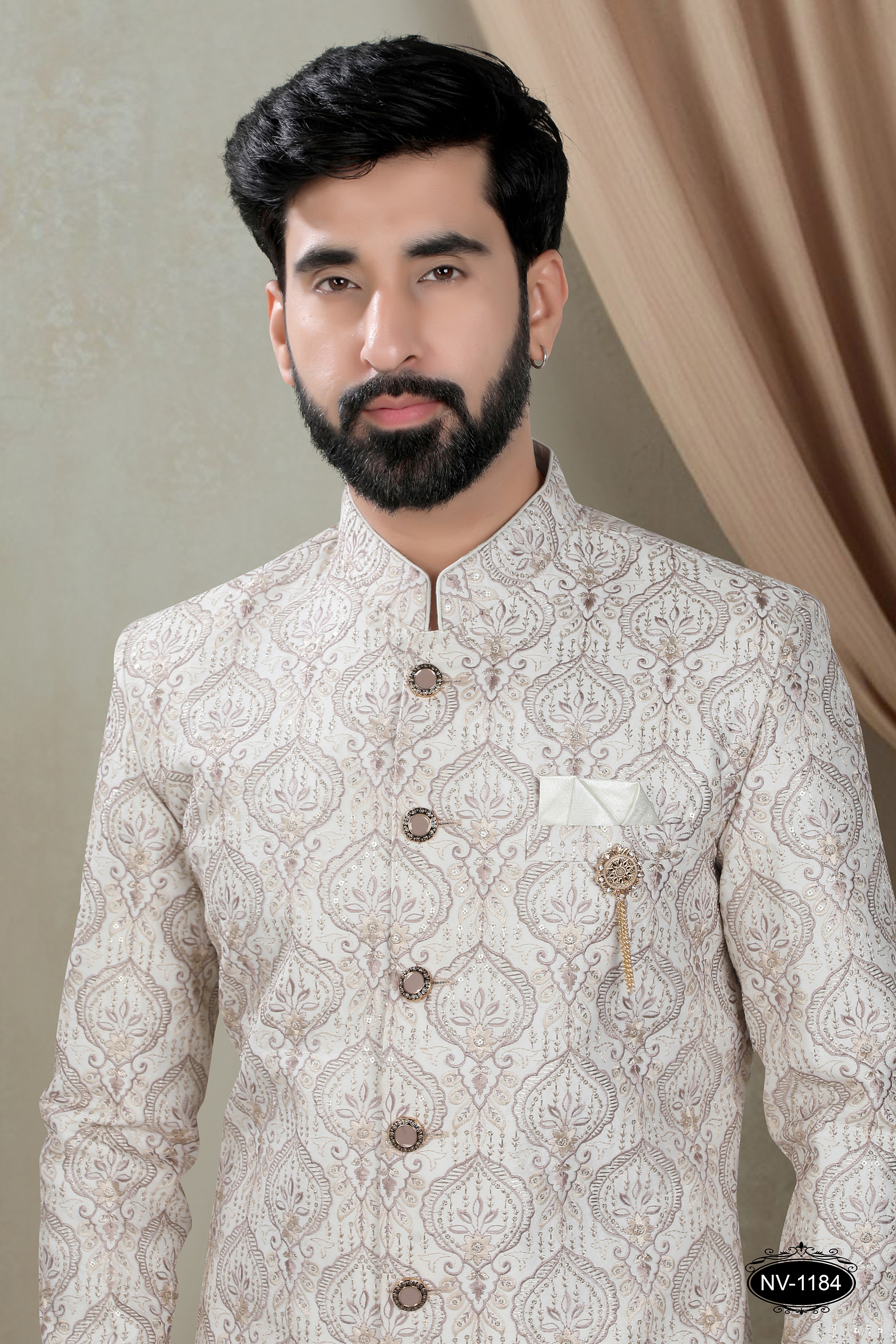 CREAM TONE INDO-WESTERN SET WITH HEAVY EMBROIDERY ALL-OVER