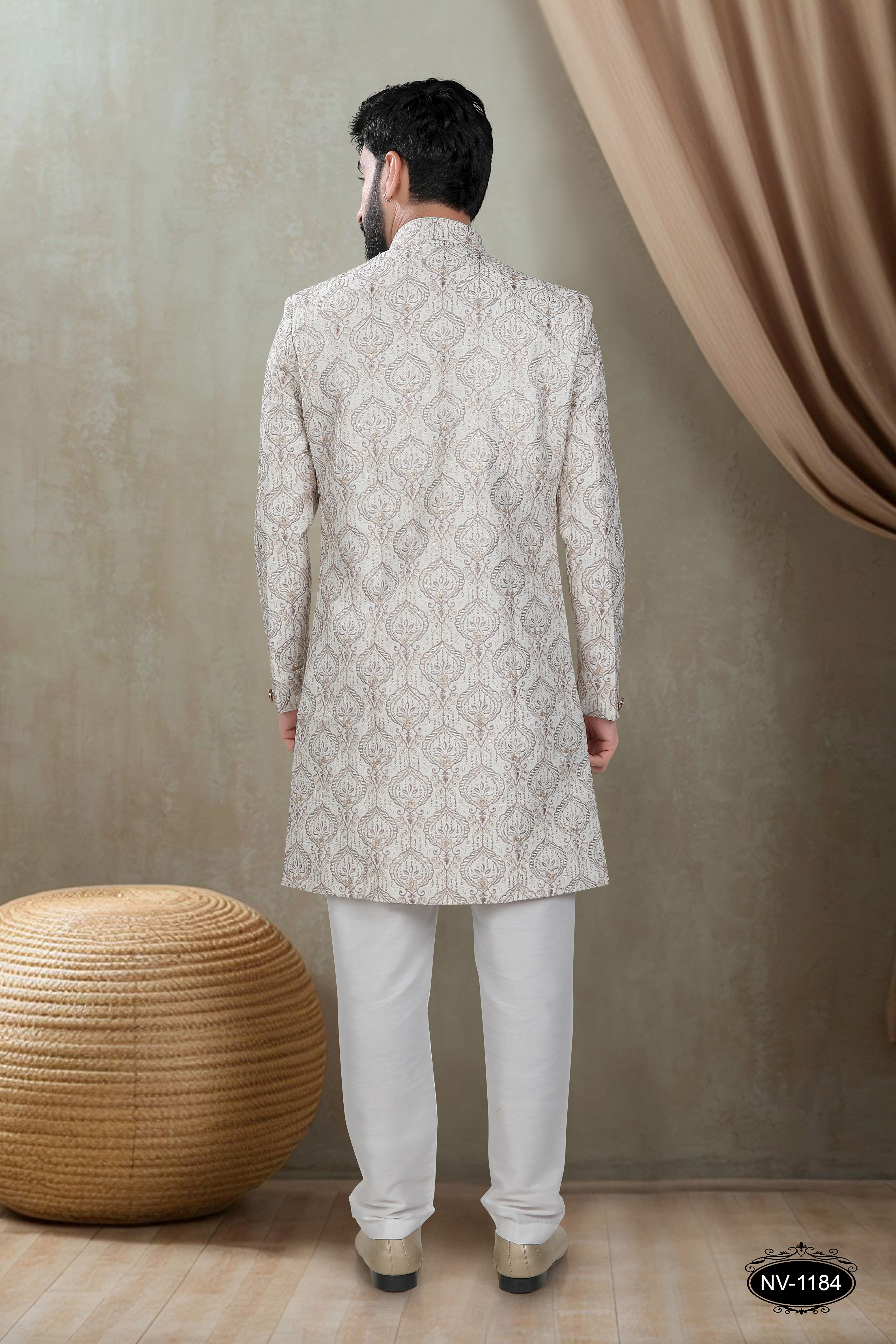 CREAM TONE INDO-WESTERN SET WITH HEAVY EMBROIDERY ALL-OVER
