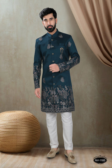 BLUE HUE INDO-WESTERN SET WITH HEAVY PANEL EMBROIDERY