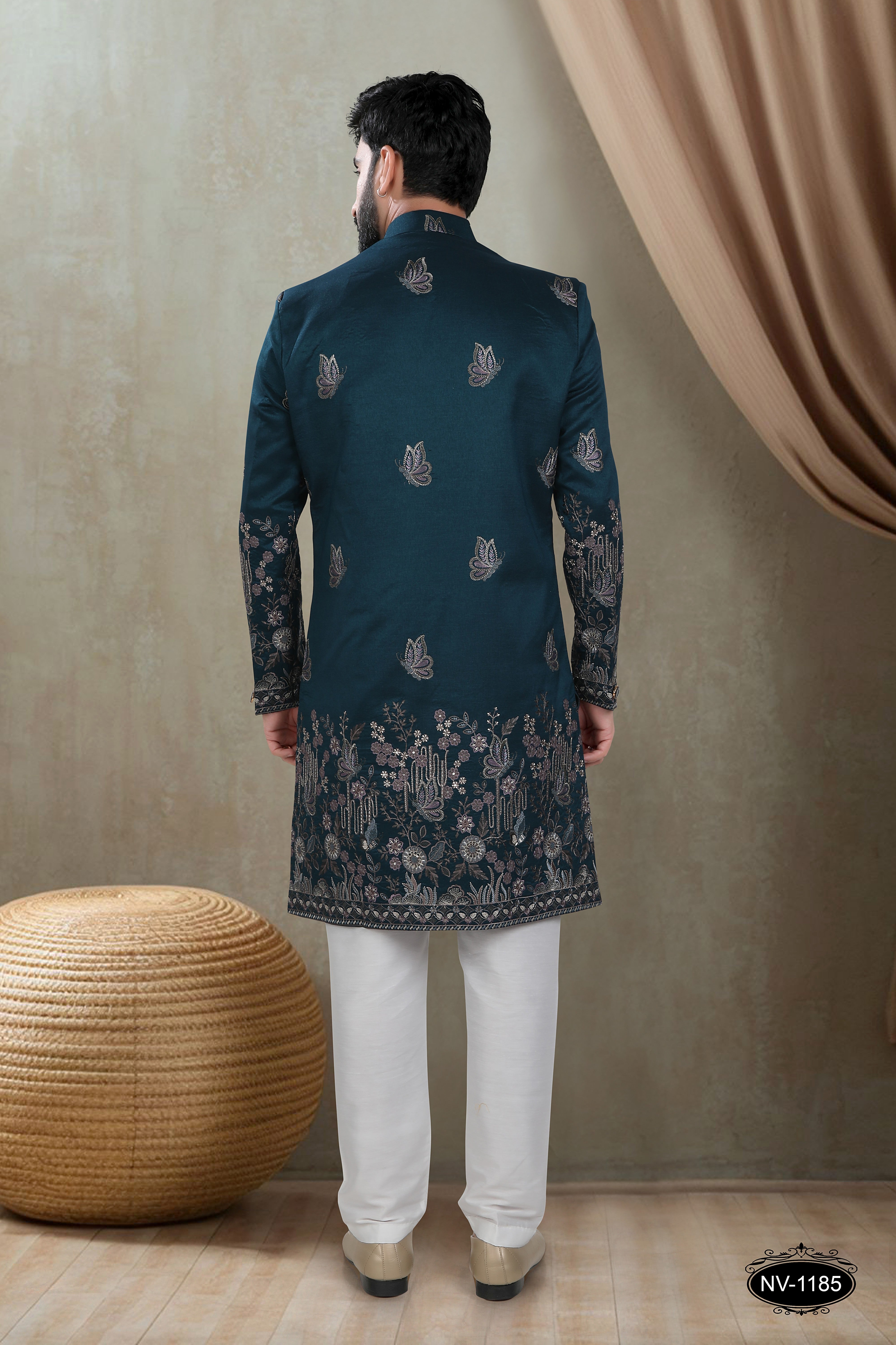 BLUE HUE INDO-WESTERN SET WITH HEAVY PANEL EMBROIDERY