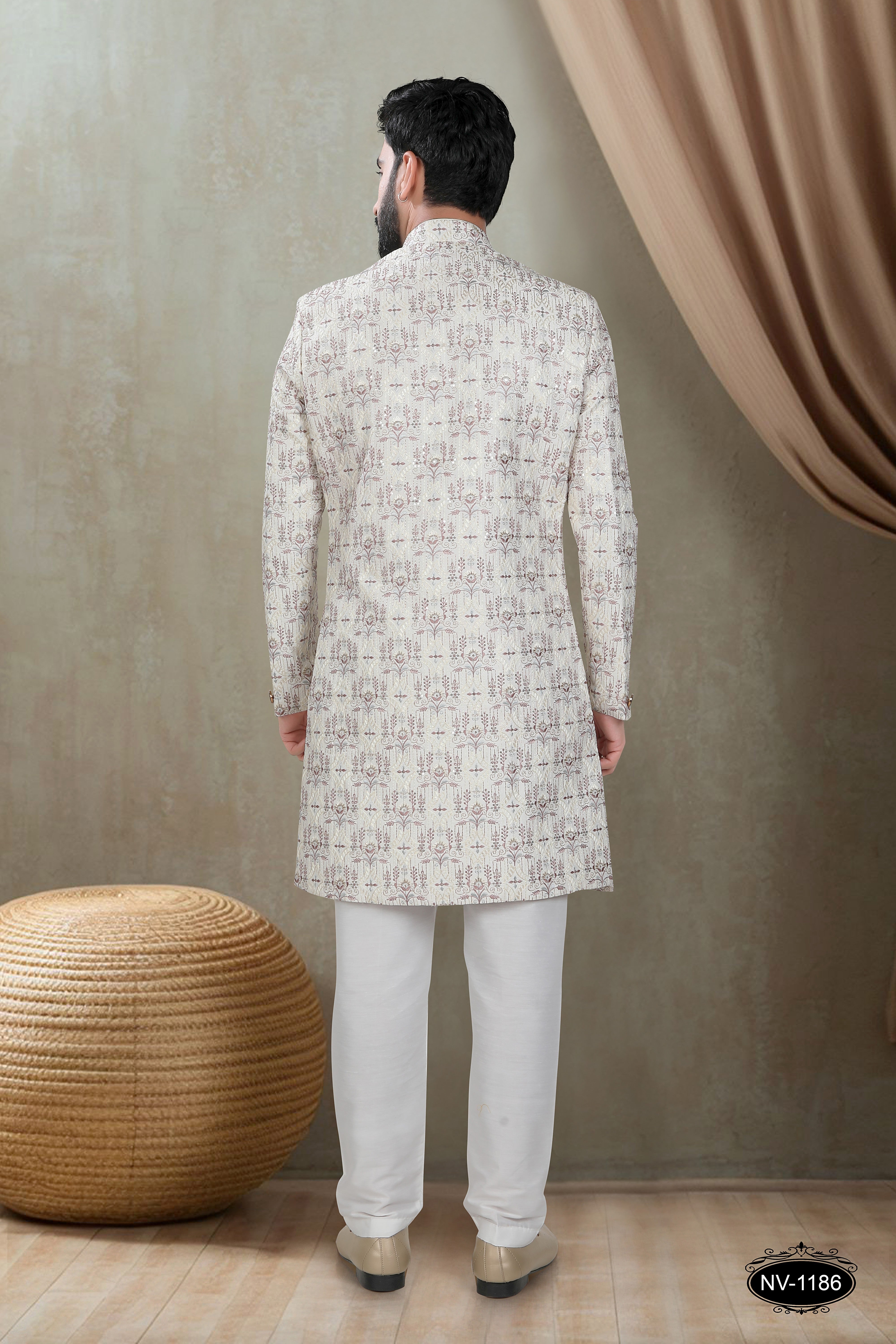 INDO-WESTERN SET IN CREAM-BASE WITH HEAVY EMBROIDERY AL-OVER
