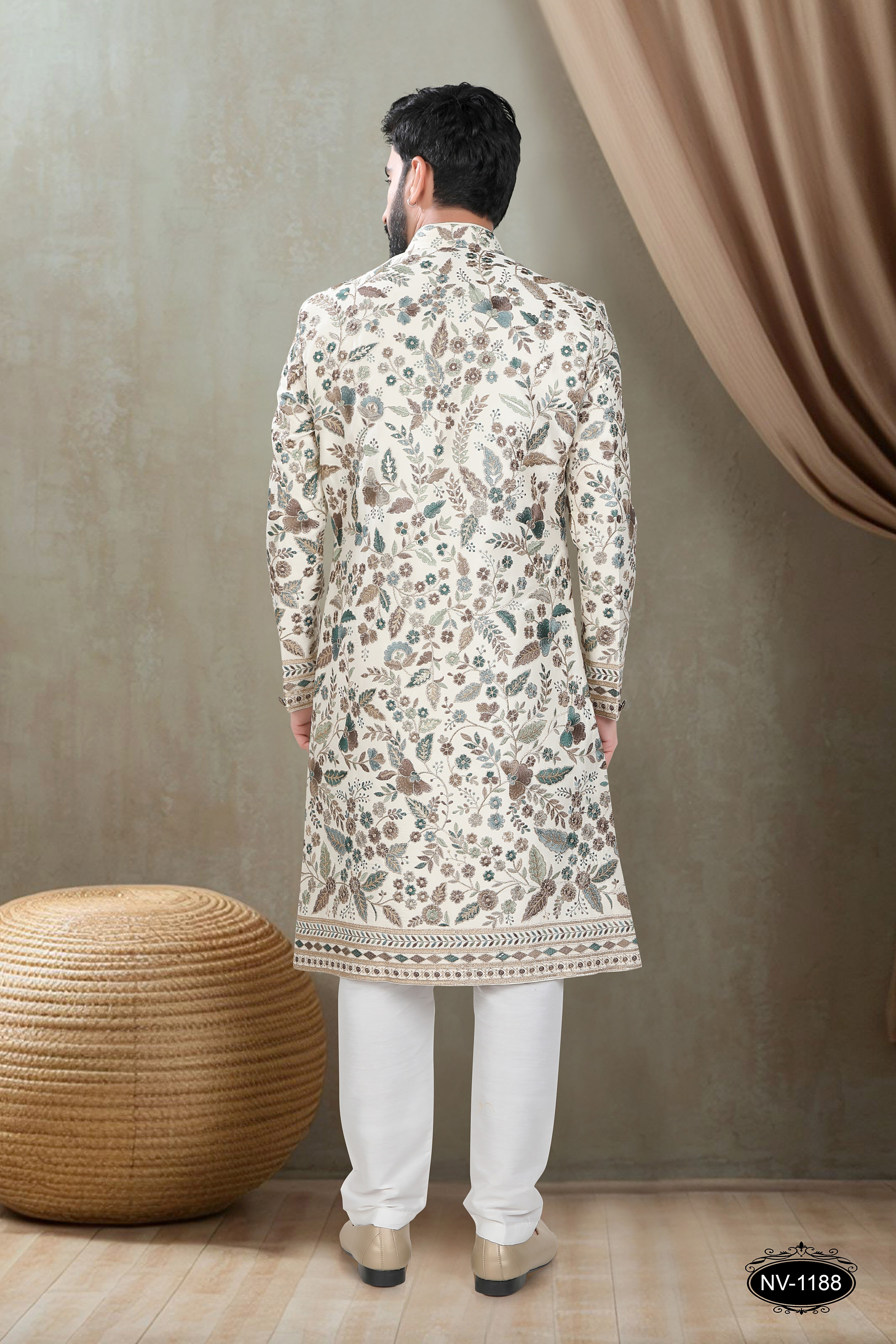 INDO-WESTERN IN CREAM-BASE TONE WITH HEAVY EMBROIDERY ALL-OVER