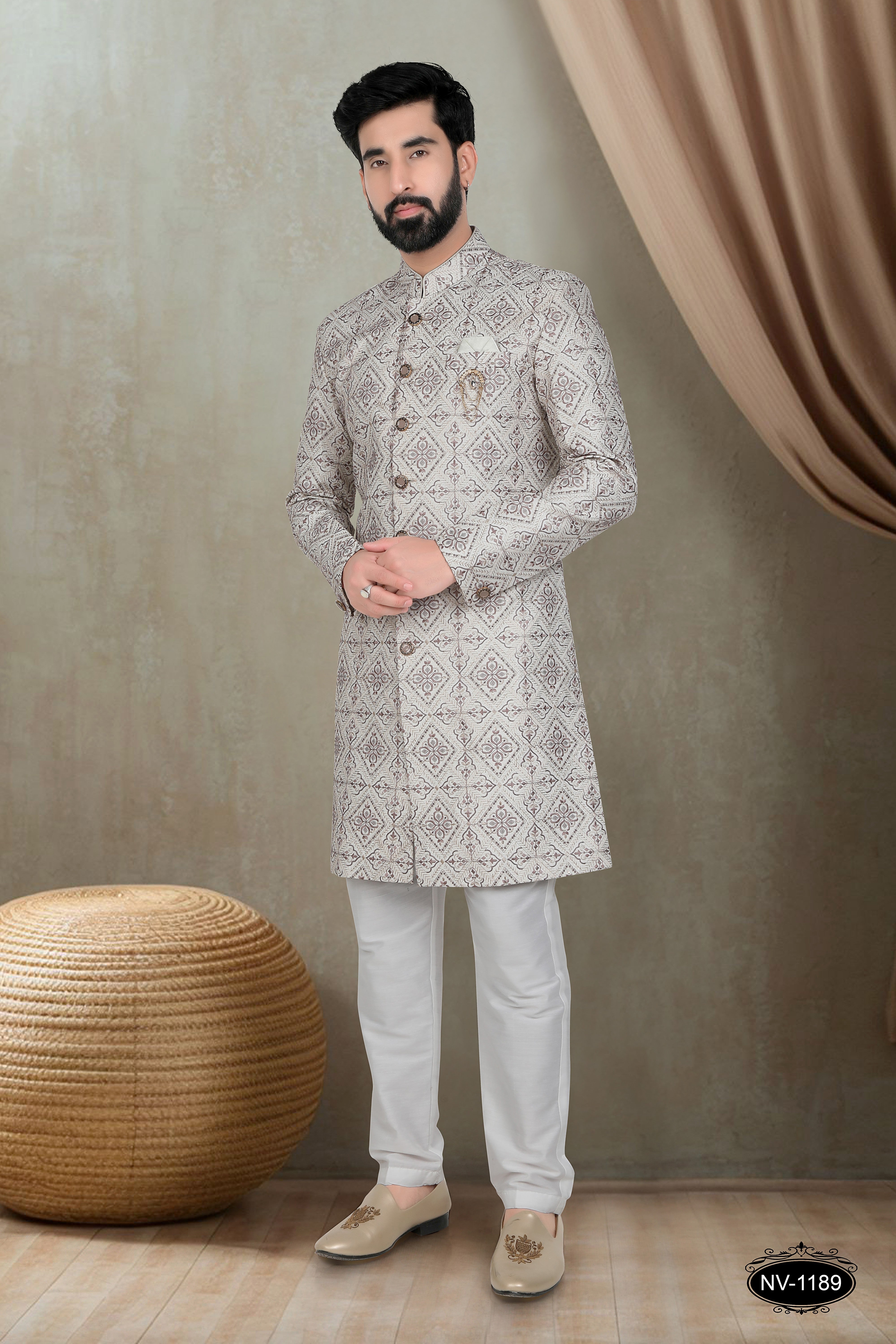 INDO-WESTERN IN CREAM-BASE WITH HEAVY EMBROIDERY ALL-OVER