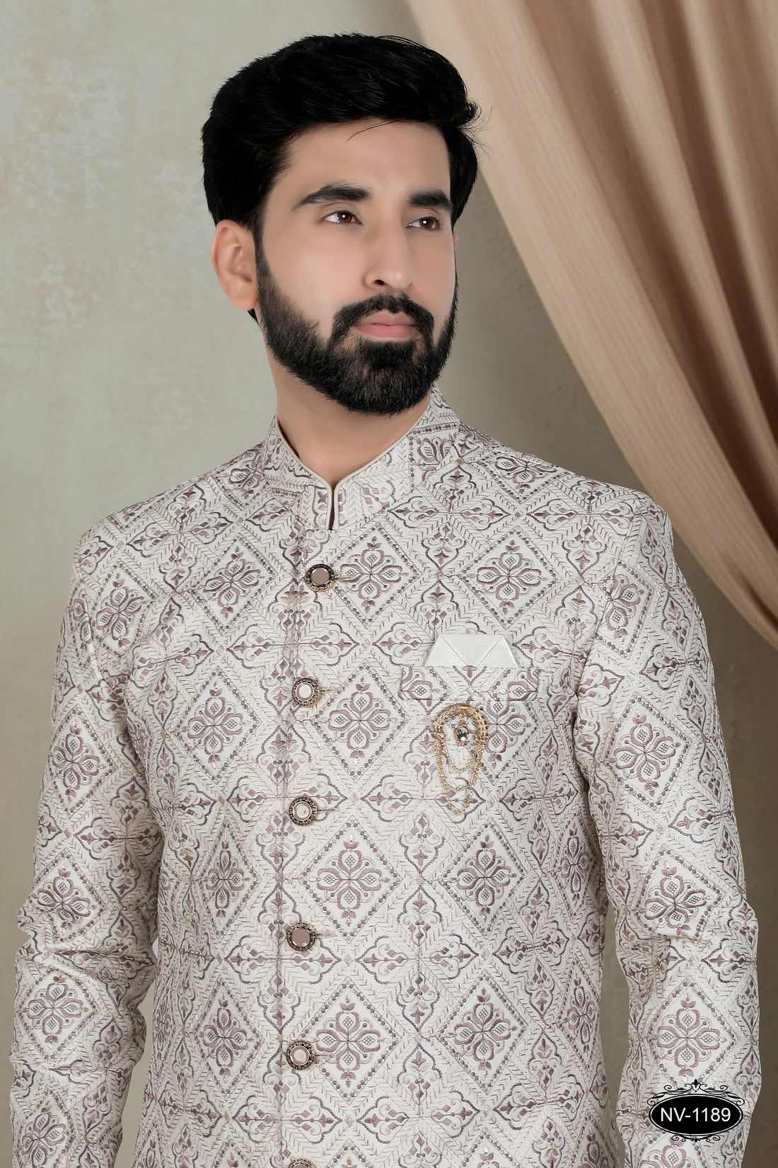 INDO-WESTERN IN CREAM-BASE WITH HEAVY EMBROIDERY ALL-OVER