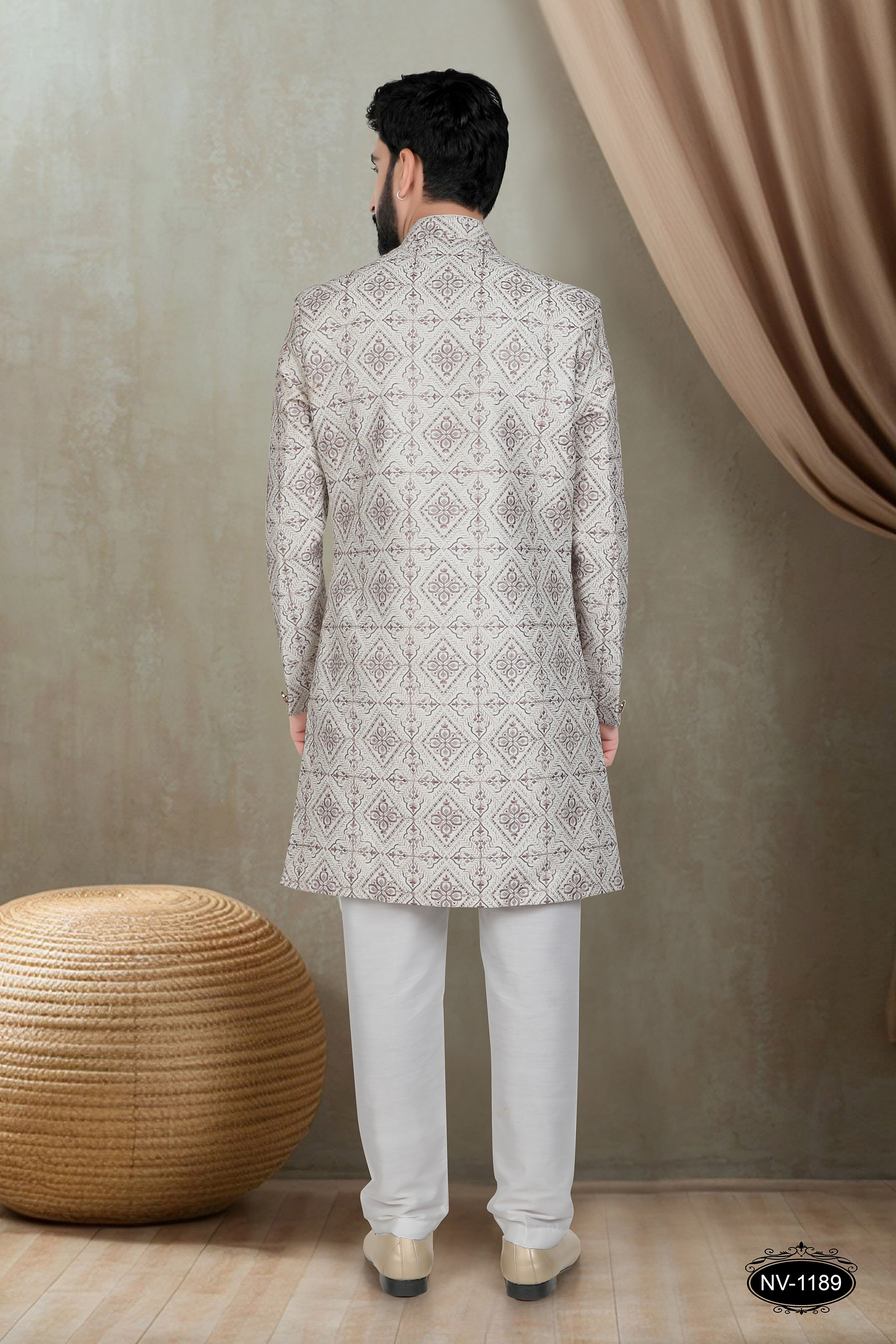 INDO-WESTERN IN CREAM-BASE WITH HEAVY EMBROIDERY ALL-OVER