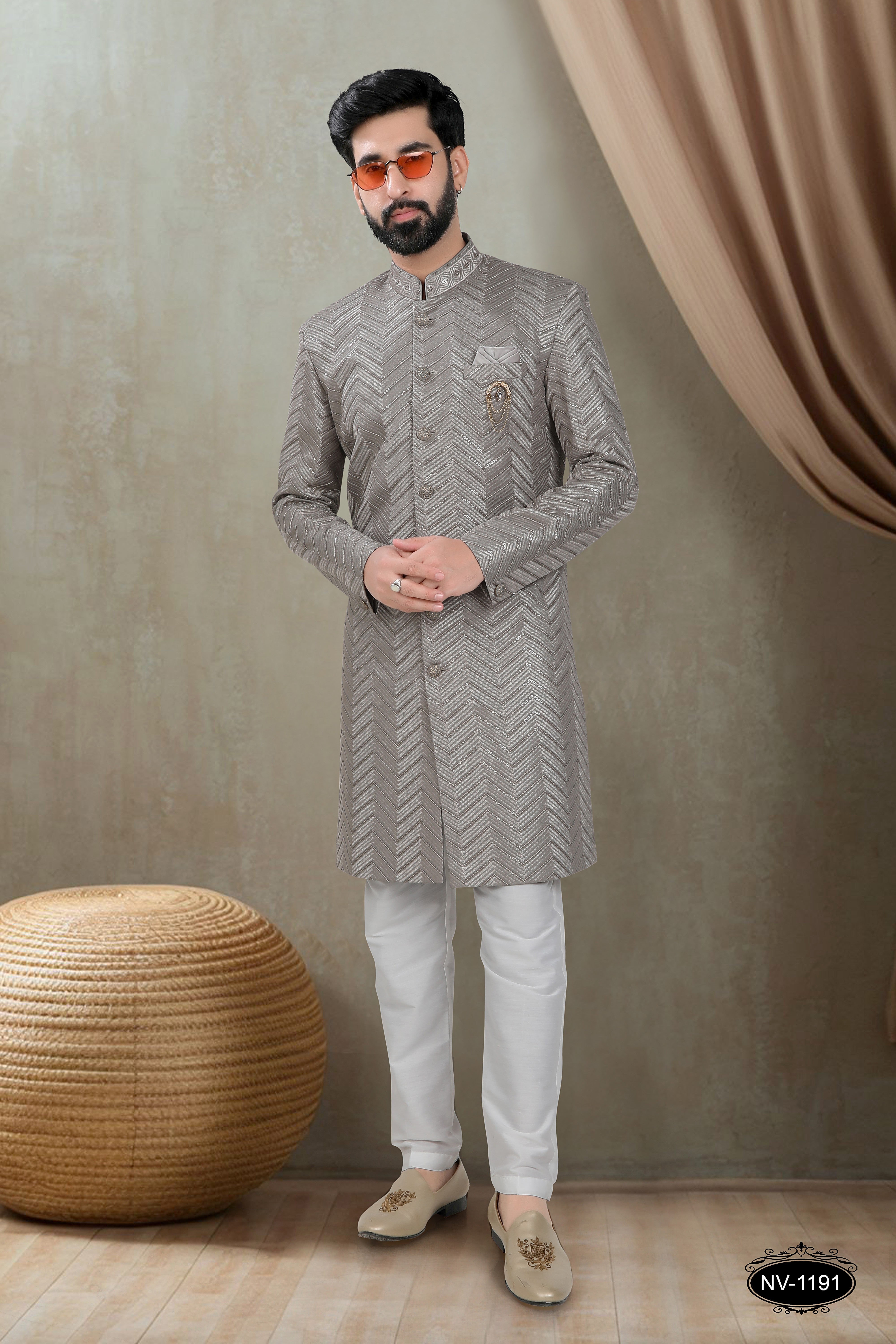 GREY INDO-WESTERN SET WITH THREAD & SEQUENCE EMBROIDERY ALL-OVER