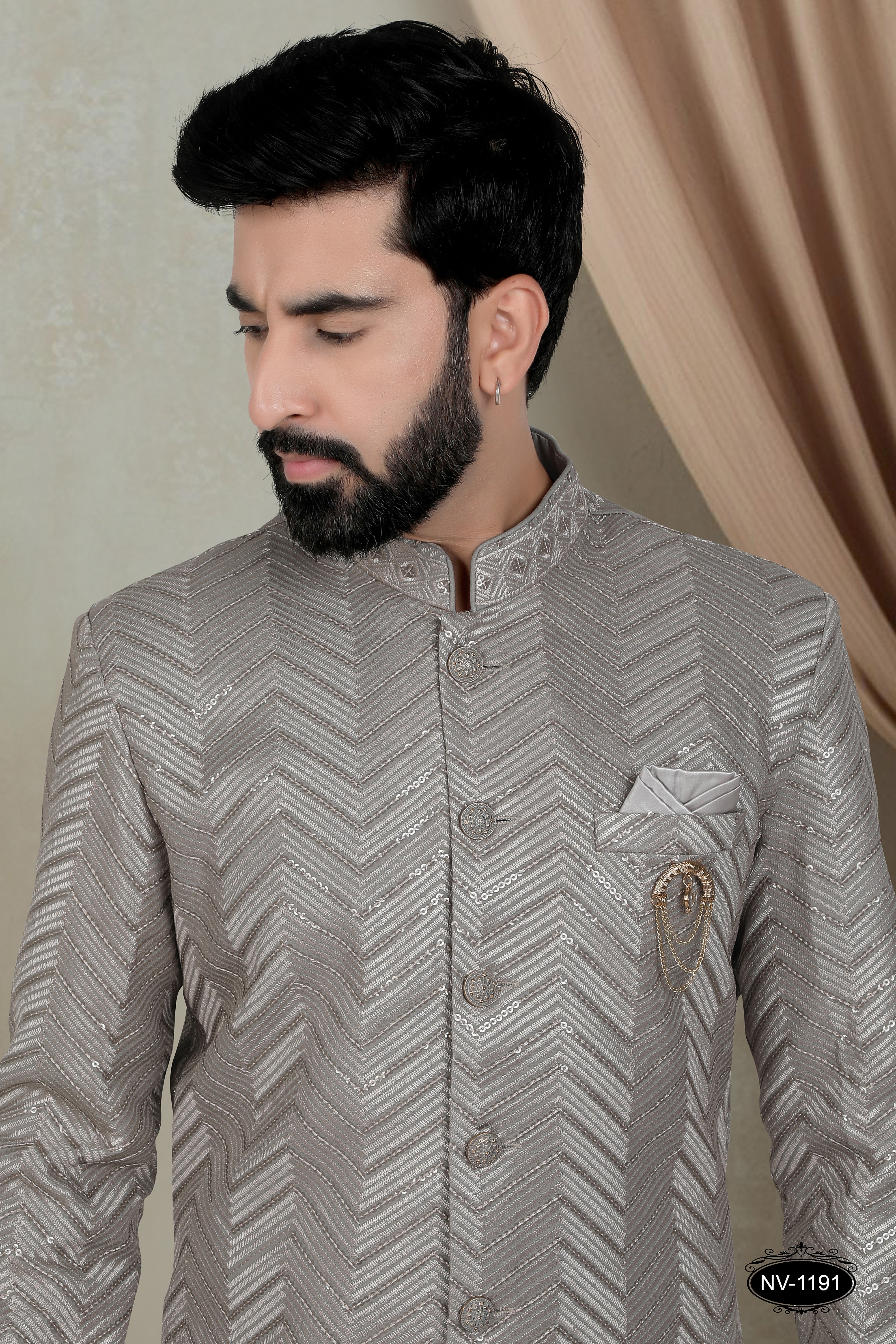 GREY INDO-WESTERN SET WITH THREAD & SEQUENCE EMBROIDERY ALL-OVER
