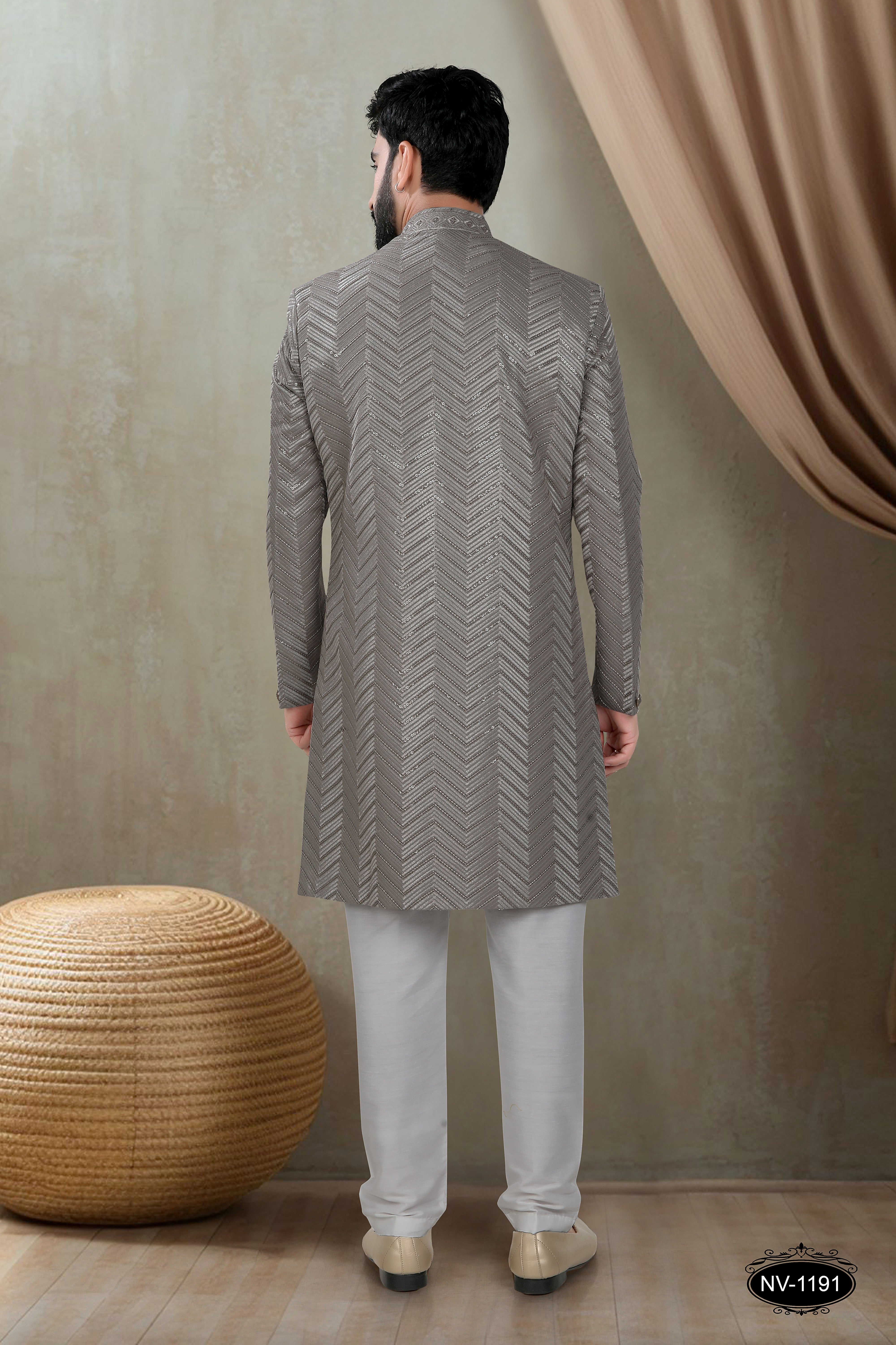 GREY INDO-WESTERN SET WITH THREAD & SEQUENCE EMBROIDERY ALL-OVER
