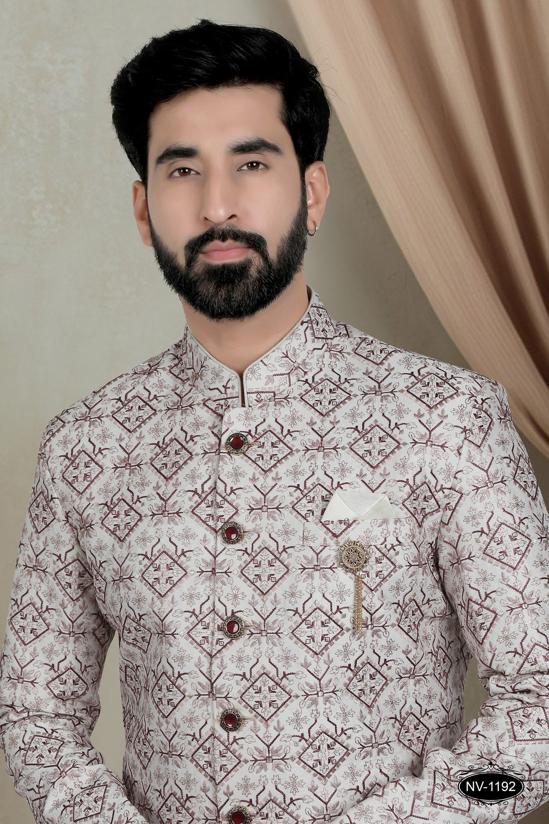 CREAM-BASE INDO-WESTERN SET WITH HEAVY EMBROIDERY ALL-OVER