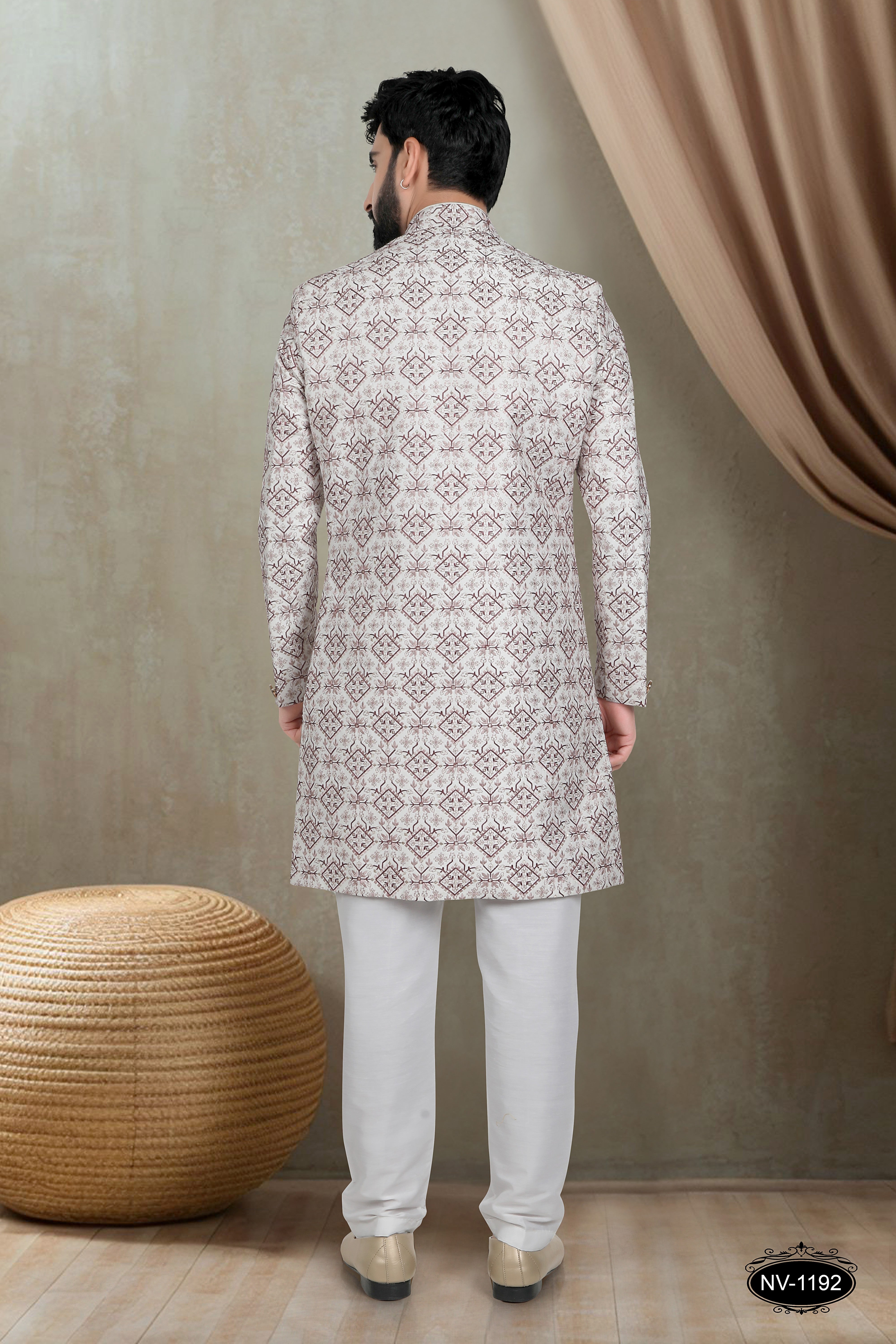 CREAM-BASE INDO-WESTERN SET WITH HEAVY EMBROIDERY ALL-OVER