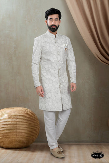 WHITE HUE INDO-WESTERN SET WITH HEAVY THREAD EMBROIDERY ALL-OVER