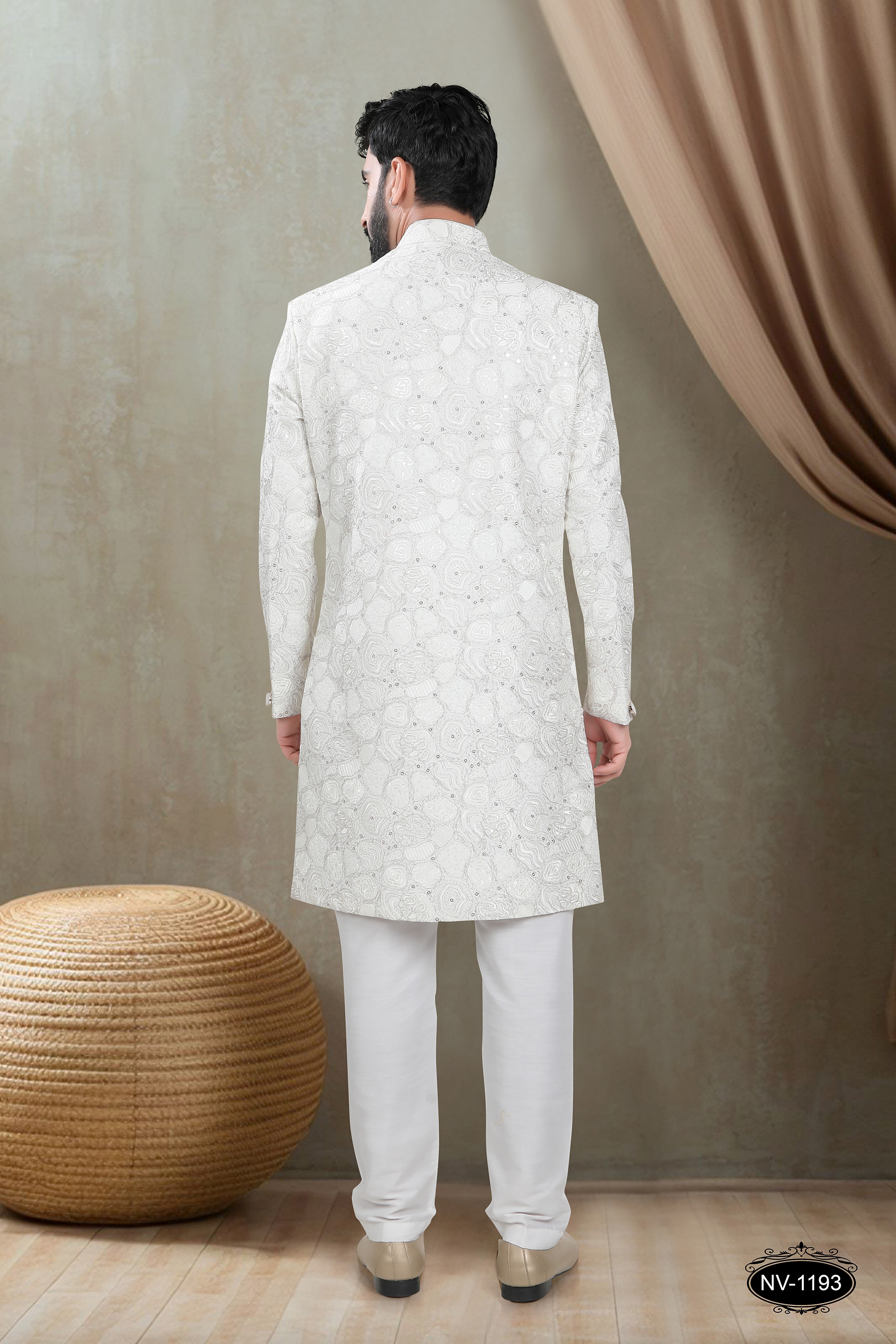 WHITE HUE INDO-WESTERN SET WITH HEAVY THREAD EMBROIDERY ALL-OVER