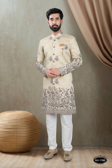 BEIGE TONE INDO-WESTERN SET WITH HEAVY PANEL EMBROIDERY