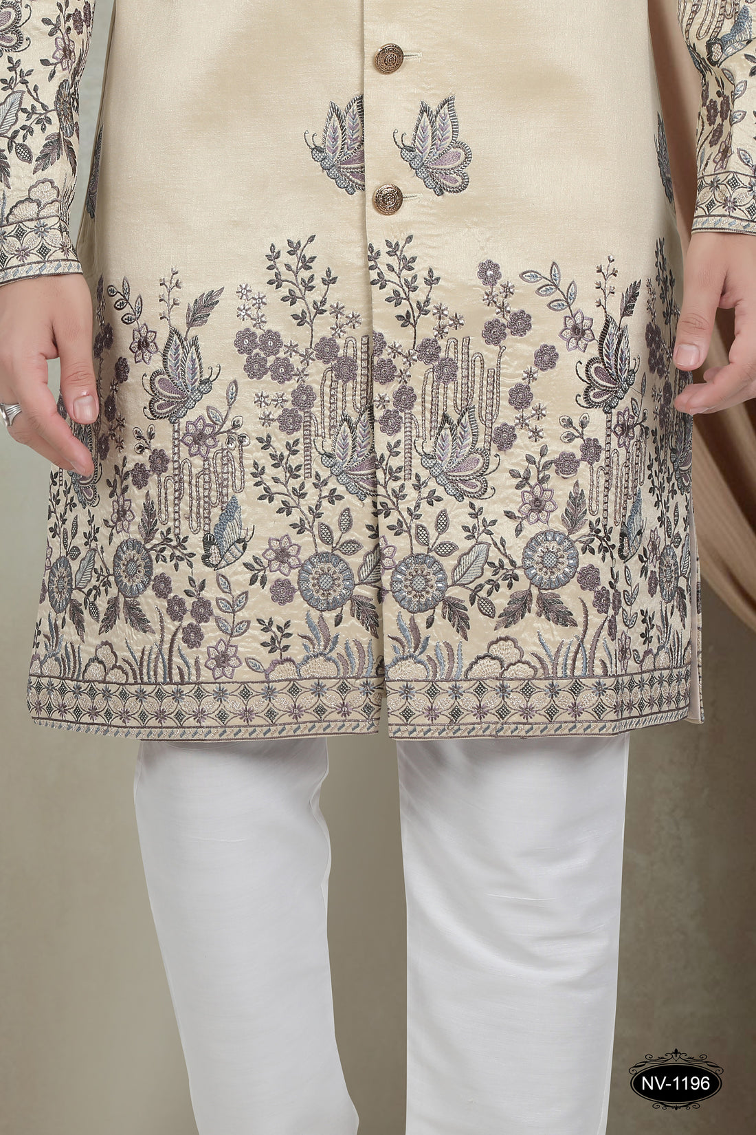 BEIGE TONE INDO-WESTERN SET WITH HEAVY PANEL EMBROIDERY