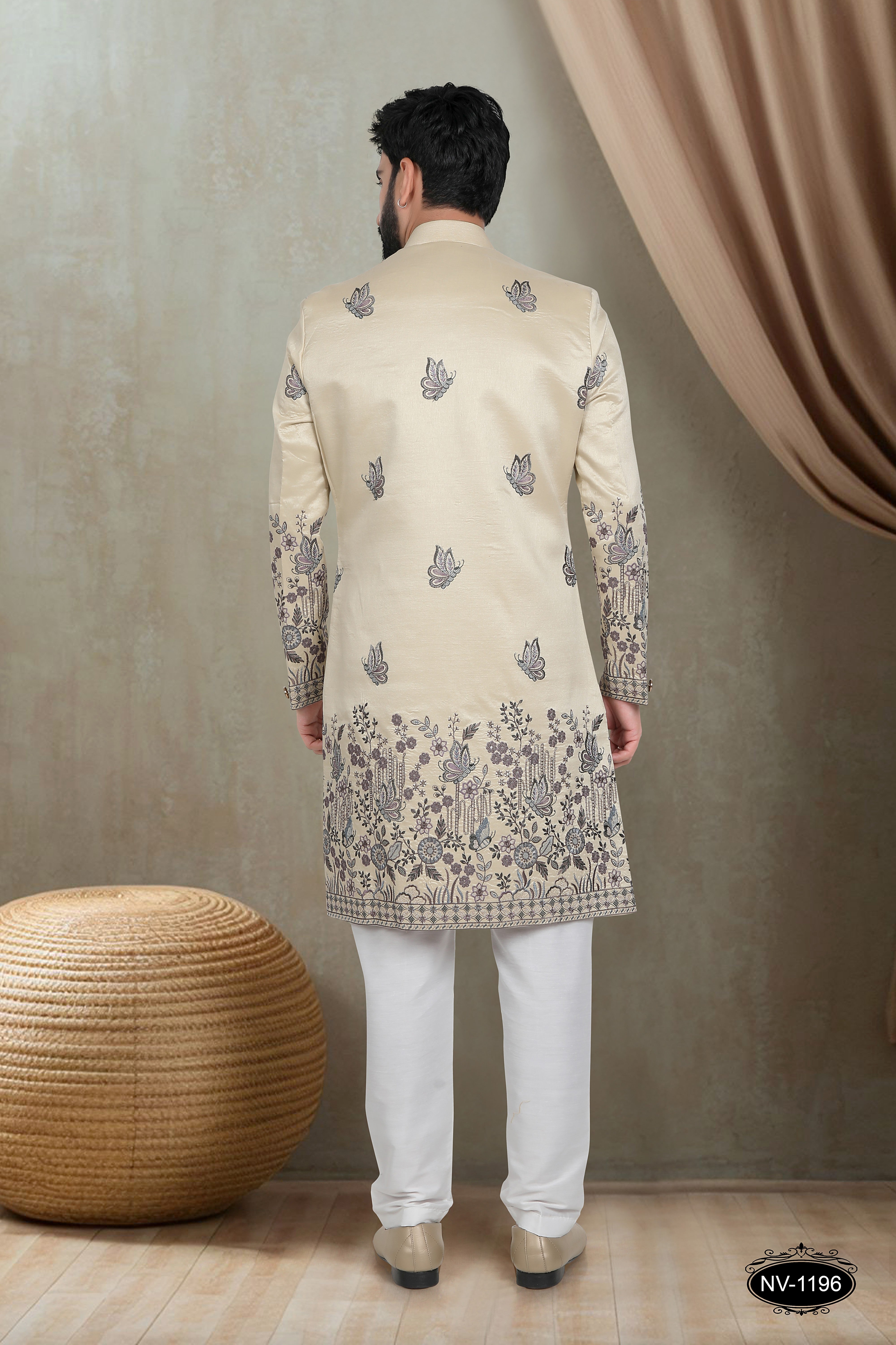 BEIGE TONE INDO-WESTERN SET WITH HEAVY PANEL EMBROIDERY