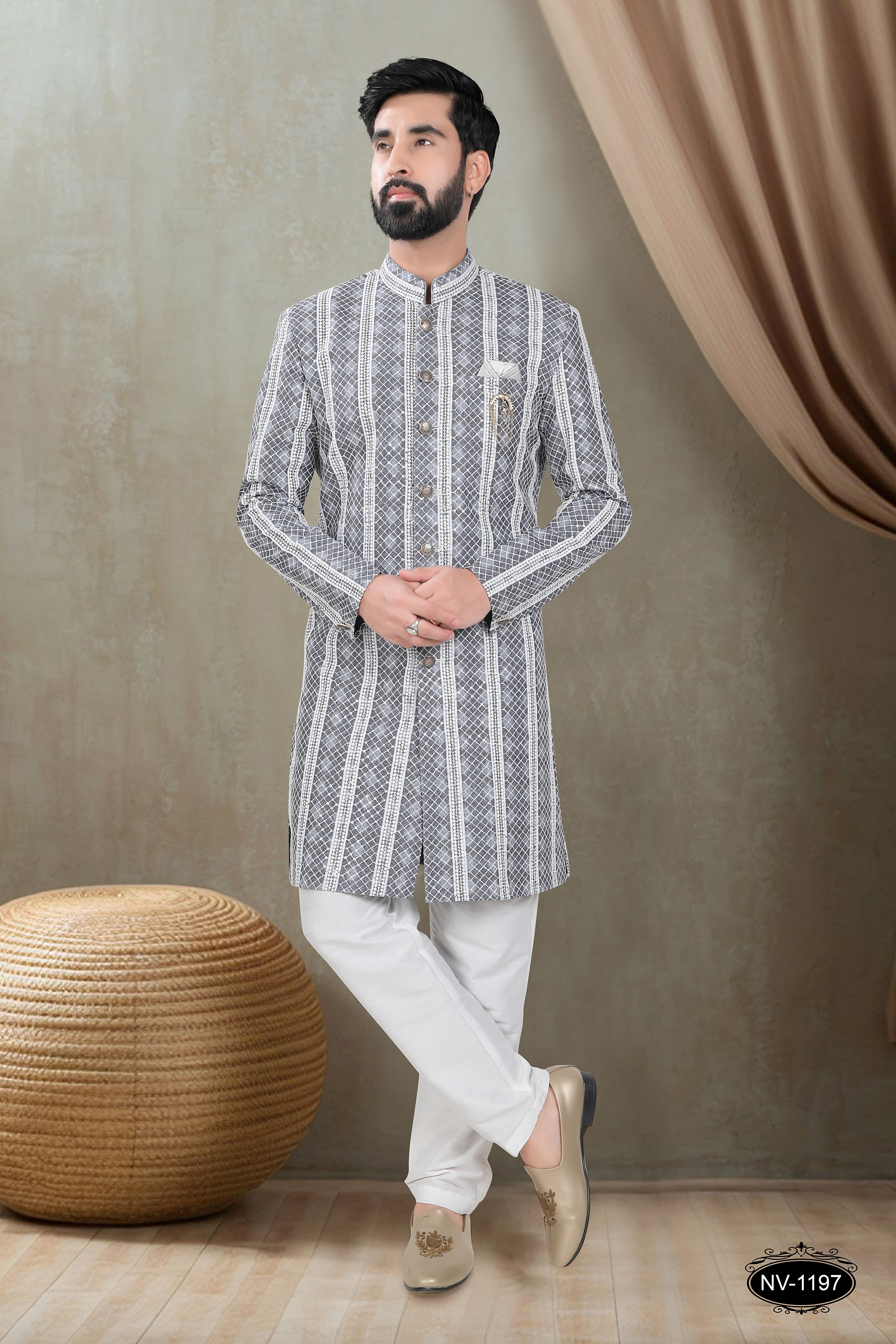 LAKHNAVI INDO-WESTERN SET IN GREY HUE FOR EVERY CEREMONIES