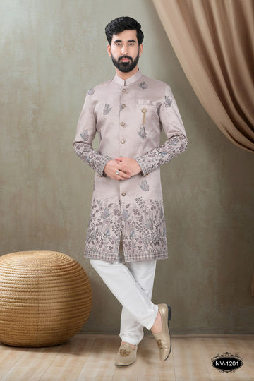 METALIC-PINK TONE INDO-WESTERN SET WITH HEAVY PANEL EMBROIDERY