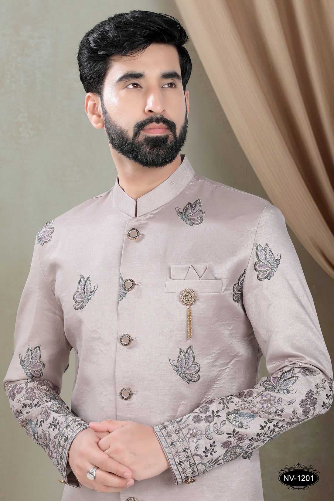 METALIC-PINK TONE INDO-WESTERN SET WITH HEAVY PANEL EMBROIDERY