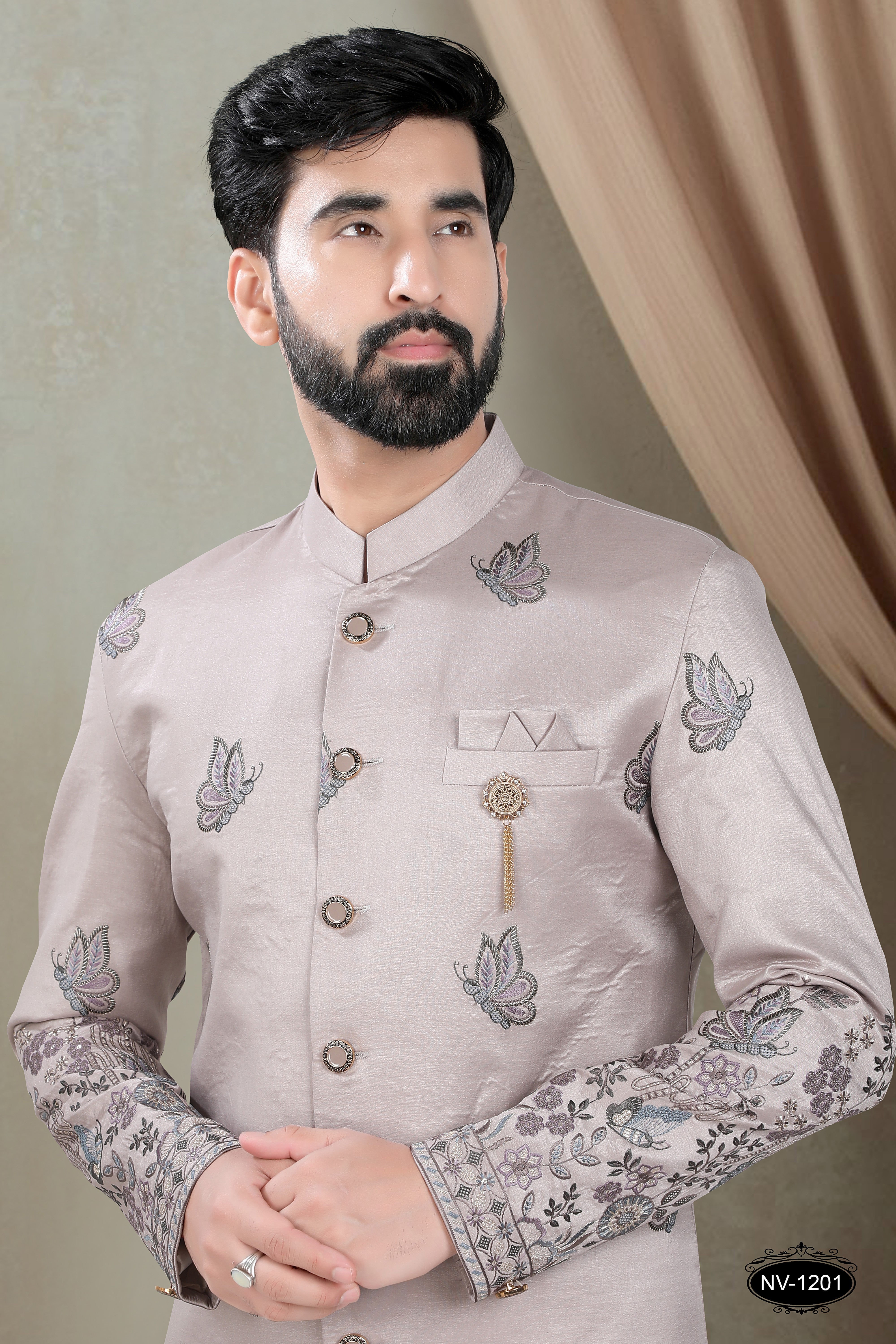 METALIC-PINK TONE INDO-WESTERN SET WITH HEAVY PANEL EMBROIDERY