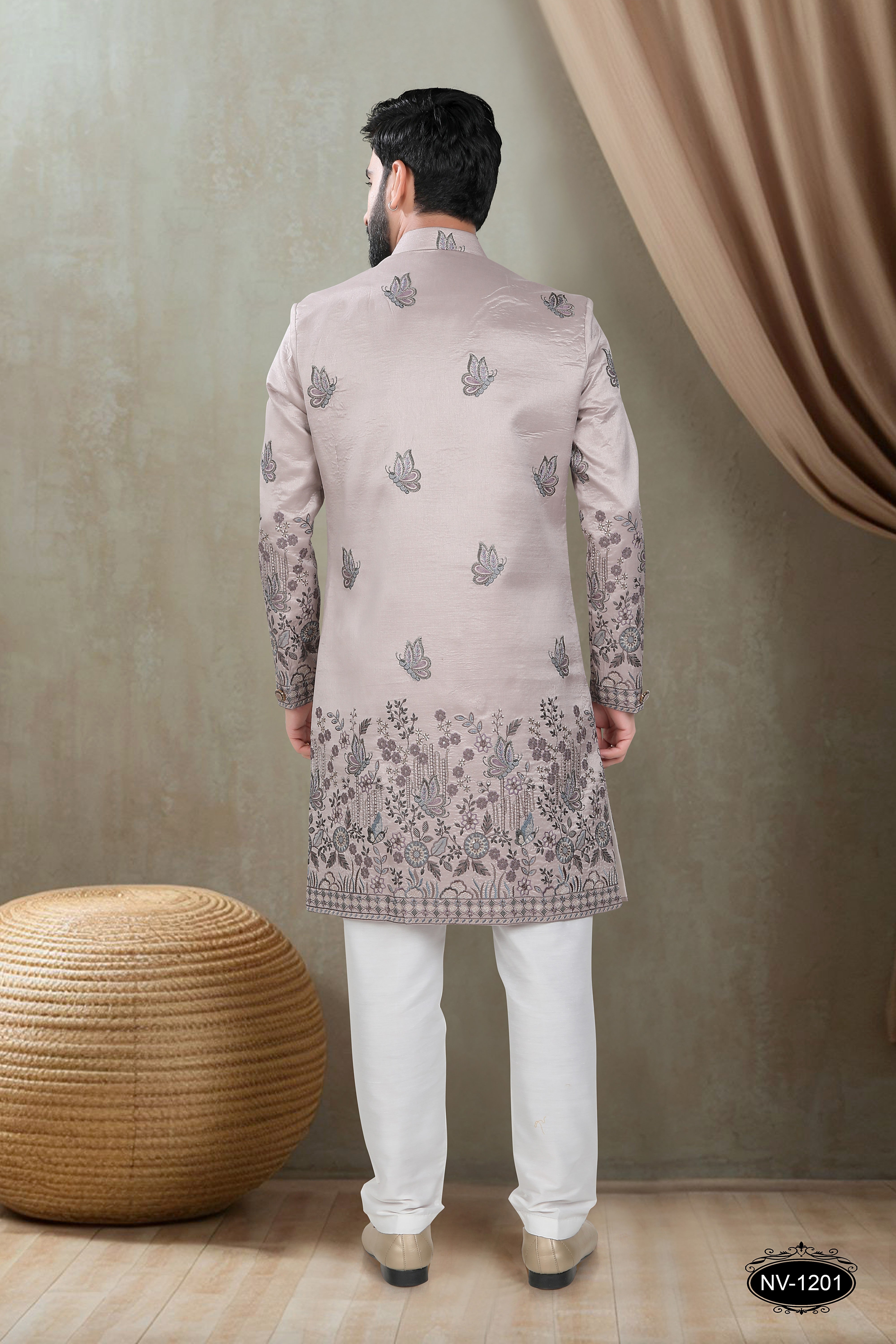 METALIC-PINK TONE INDO-WESTERN SET WITH HEAVY PANEL EMBROIDERY