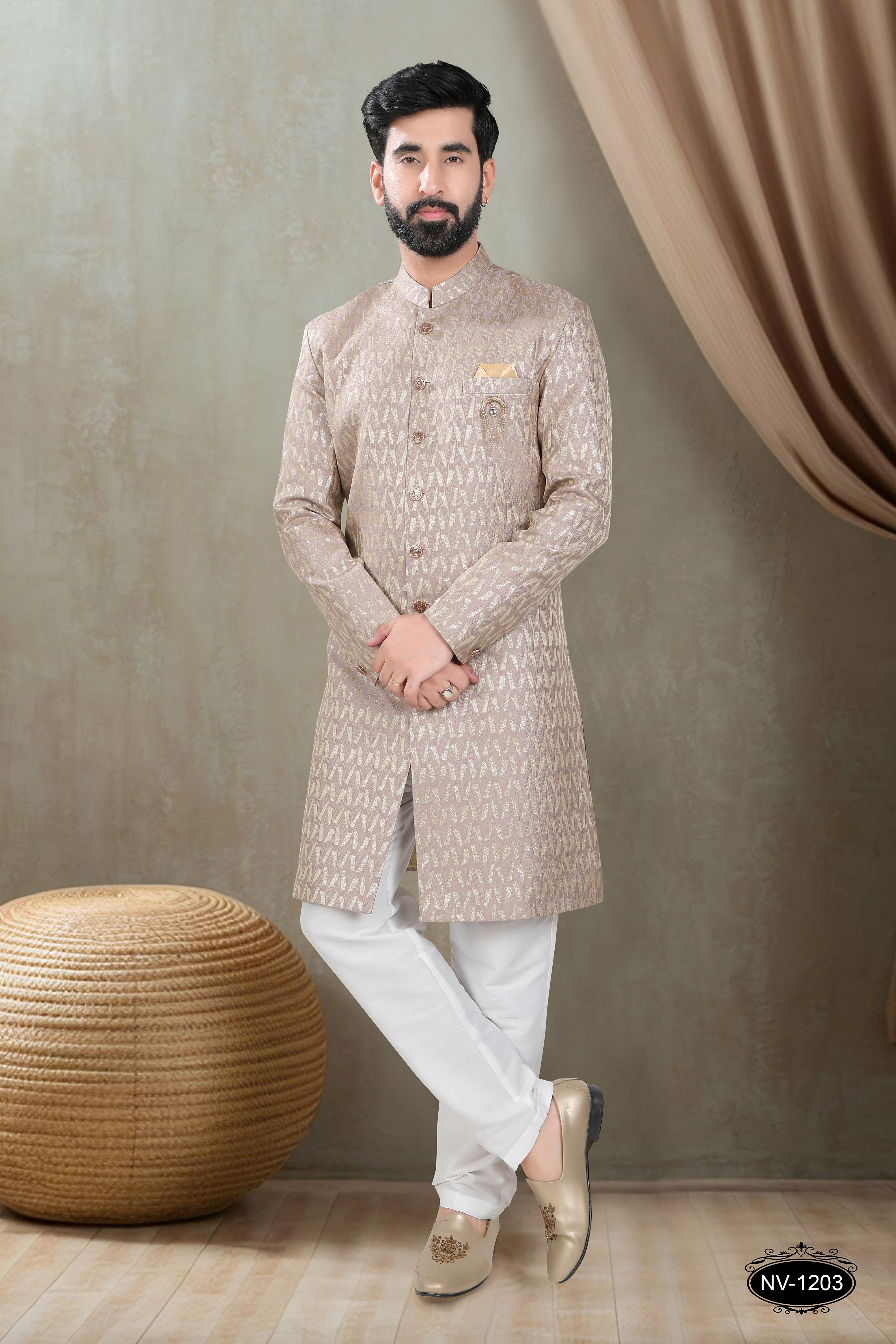 ONION-PINK HUE INDO-WESTERN SET WITH SELF-DESIGN FOR EVERY CEREMONIES