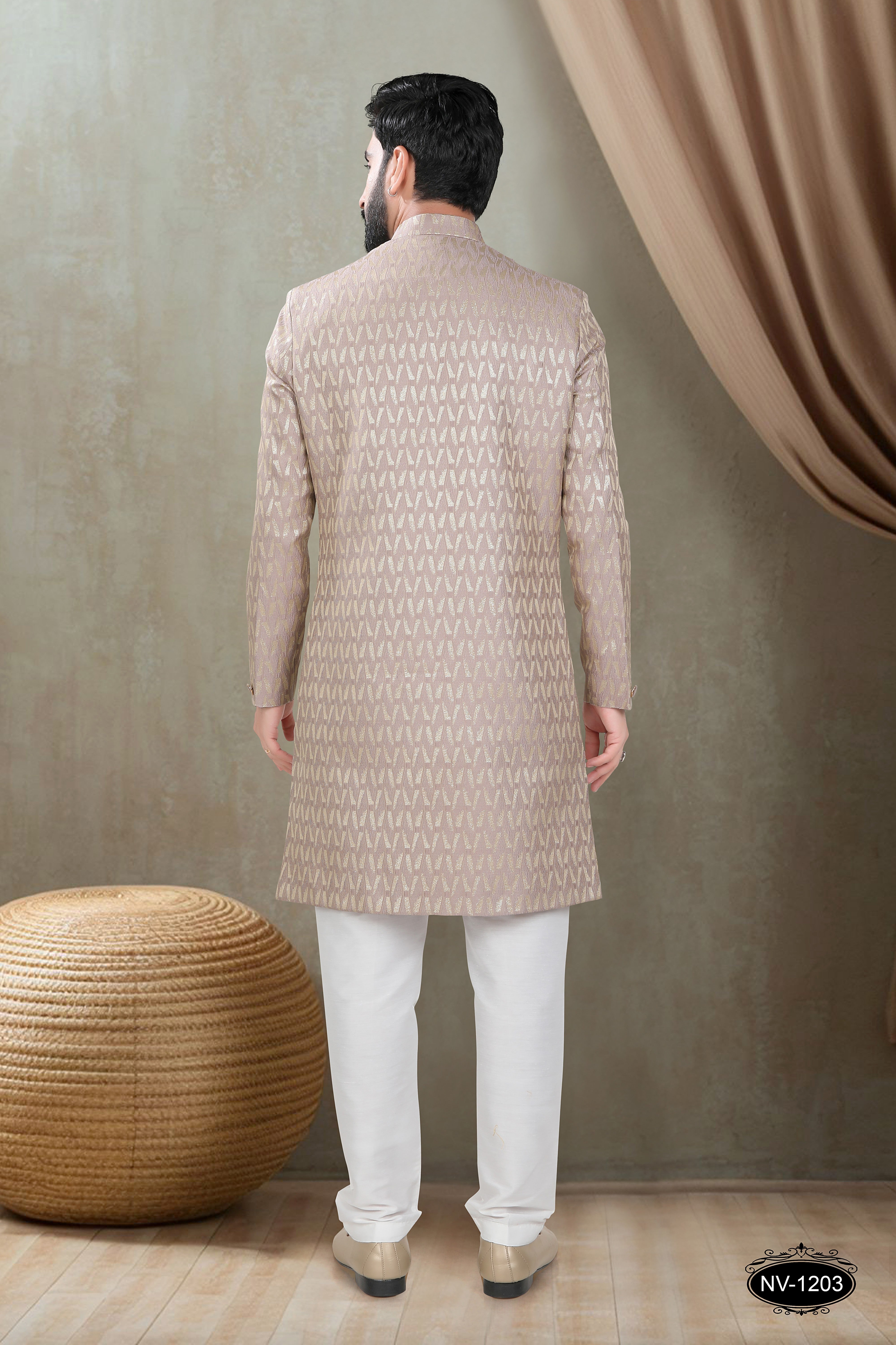 ONION-PINK HUE INDO-WESTERN SET WITH SELF-DESIGN FOR EVERY CEREMONIES