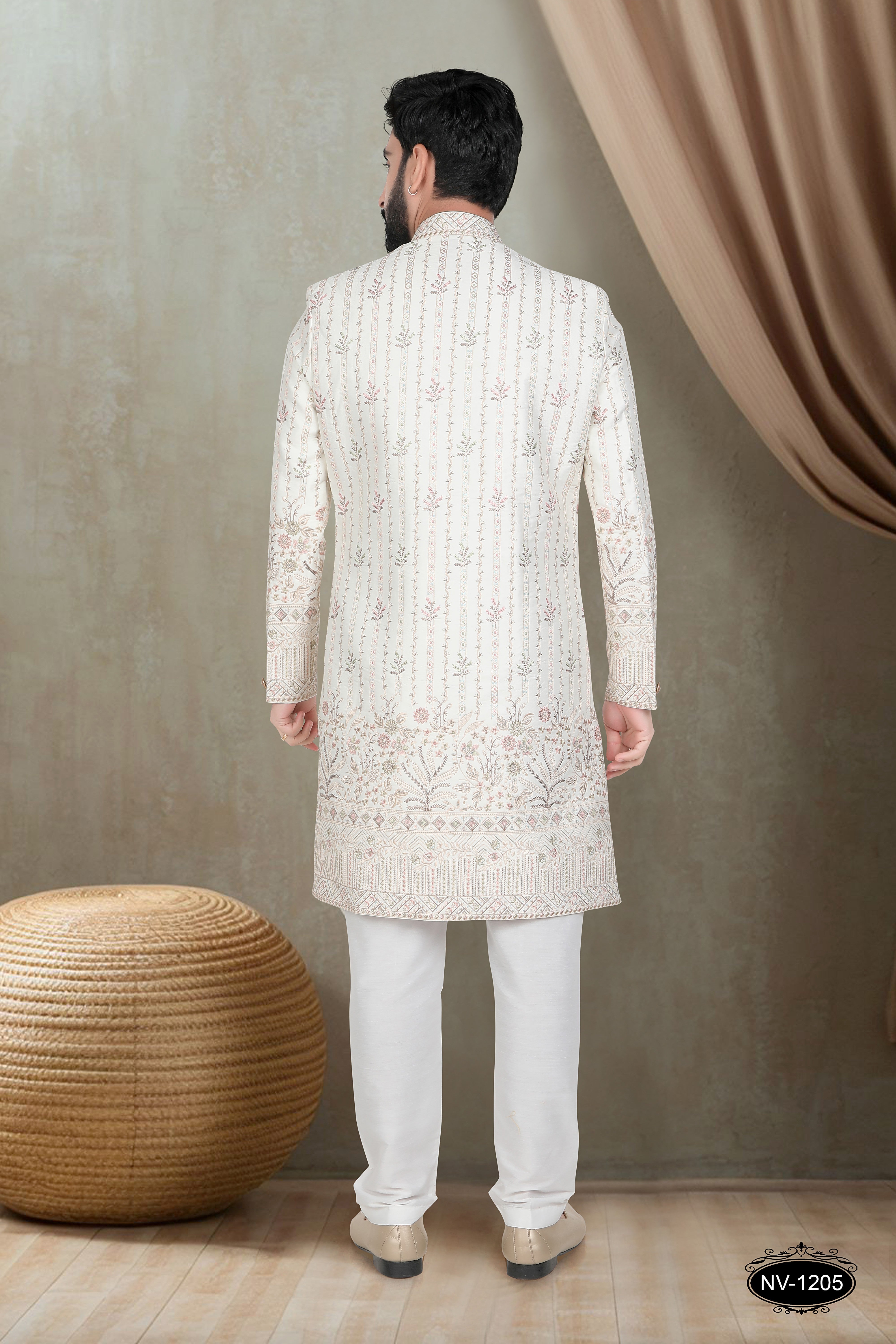 OFF-WHITE BASE INDO-WESTERN SET WITH HEAVY EMBROIDERY ALL-OVER