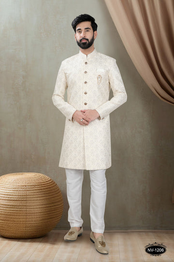 OFF-WHITE BASE INDO-WESTERN SET WITH HEAVY EMBROIDERY ALL-OVER