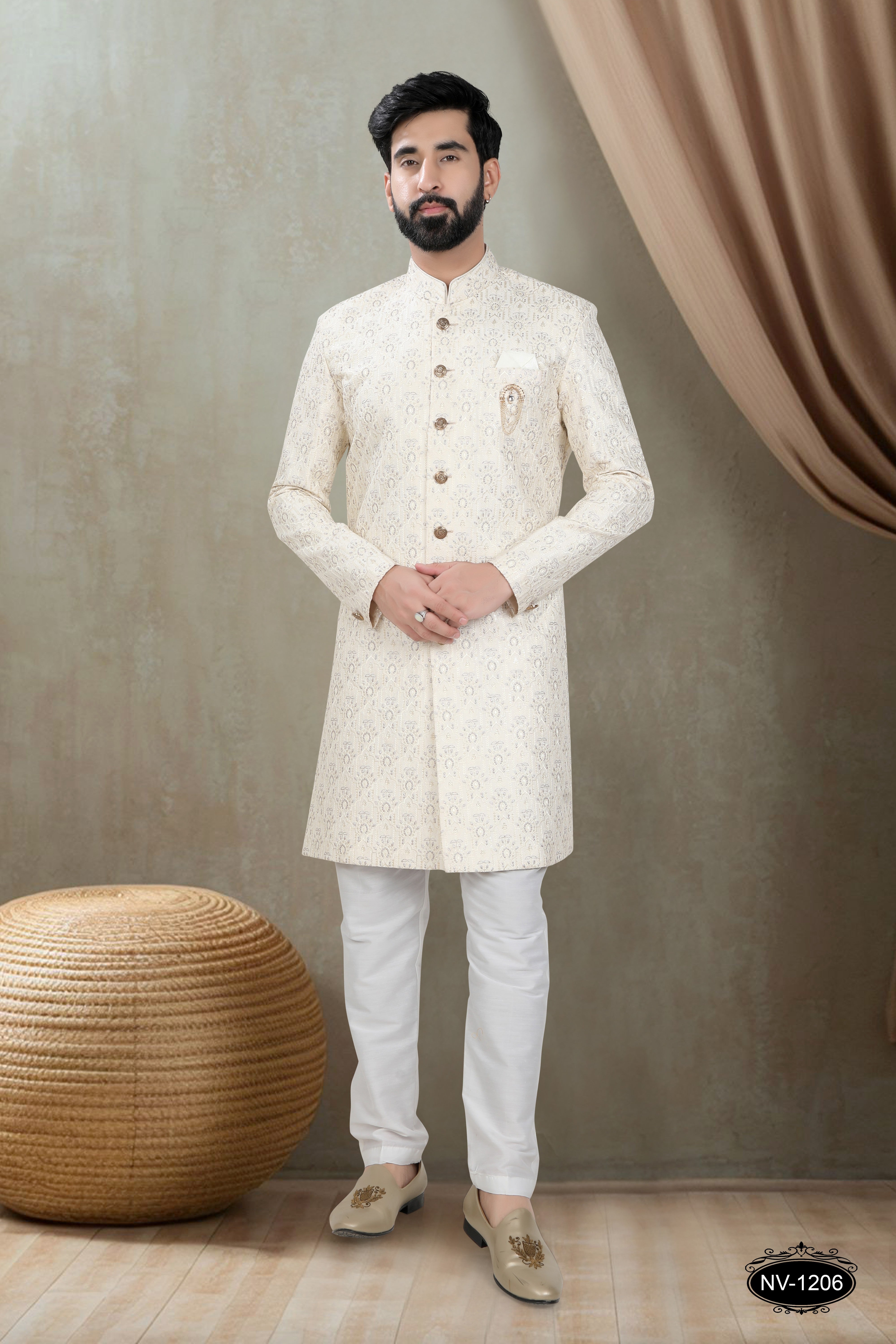 OFF-WHITE BASE INDO-WESTERN SET WITH HEAVY EMBROIDERY ALL-OVER