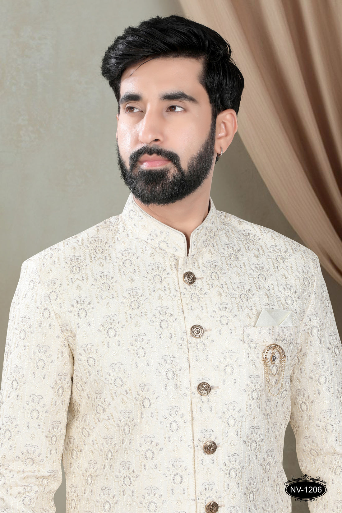 OFF-WHITE BASE INDO-WESTERN SET WITH HEAVY EMBROIDERY ALL-OVER