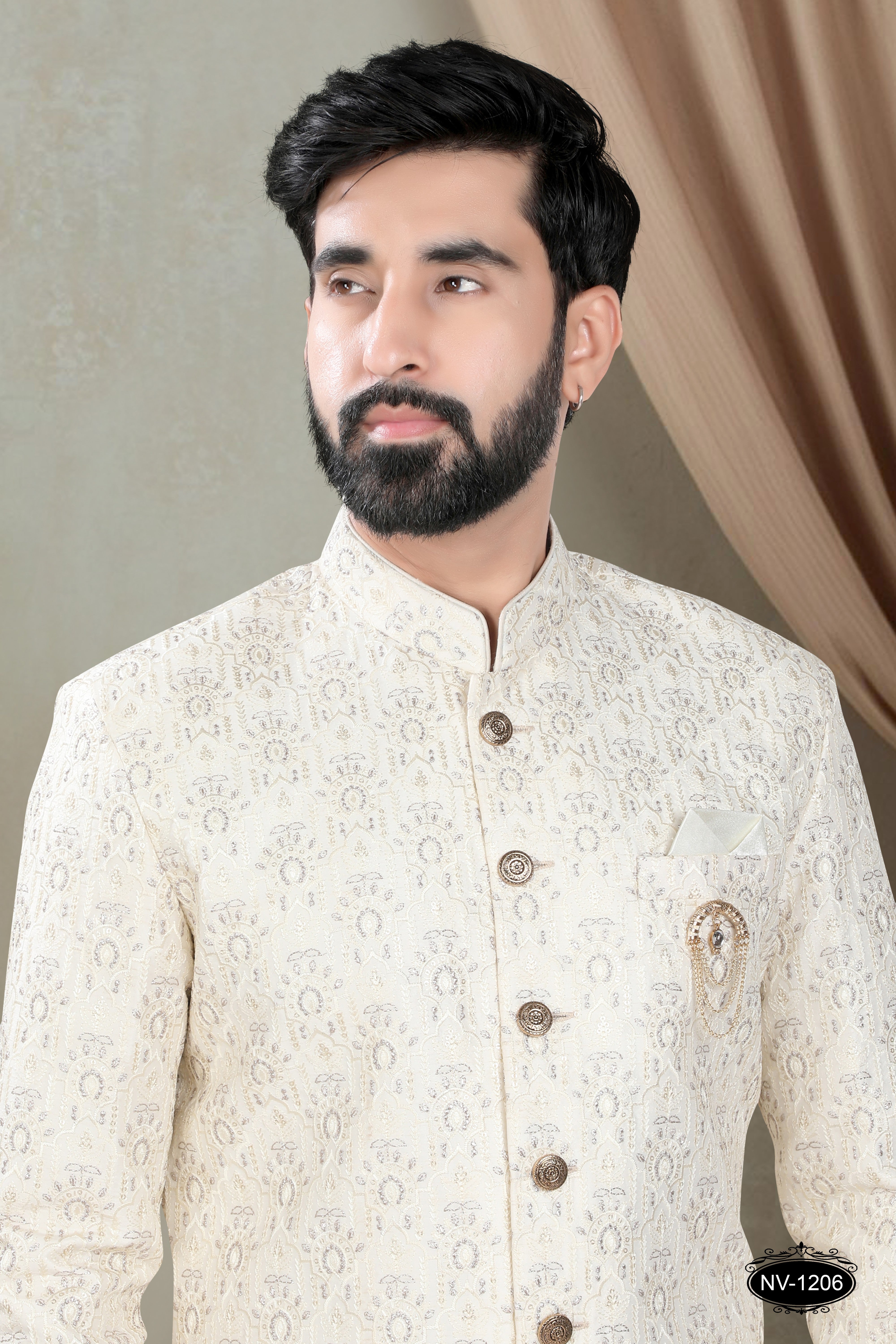 OFF-WHITE BASE INDO-WESTERN SET WITH HEAVY EMBROIDERY ALL-OVER