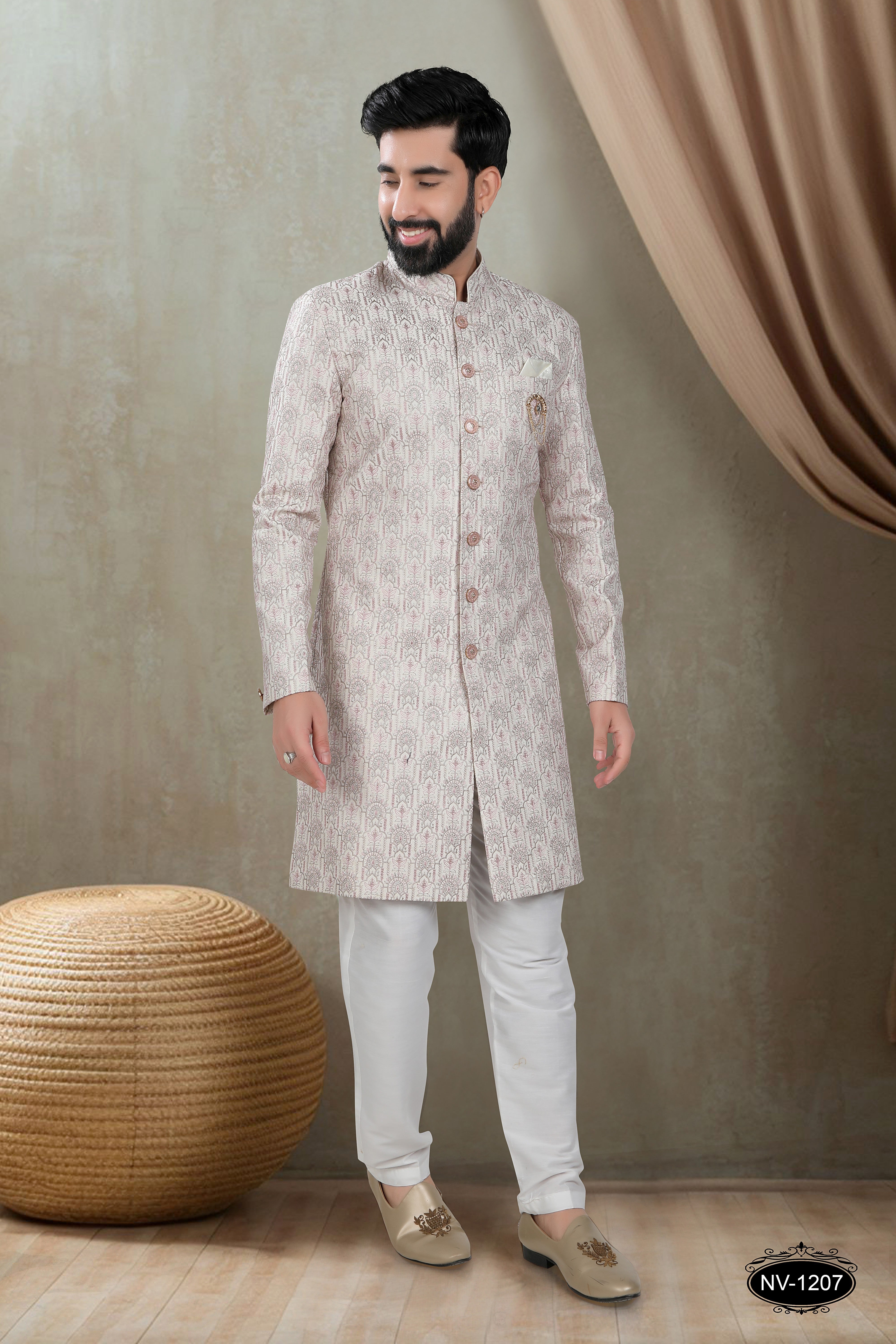 OFF-WHITE BASE INDO-WESTERN SET WITH HEAVY THREAD EMBROIDERY