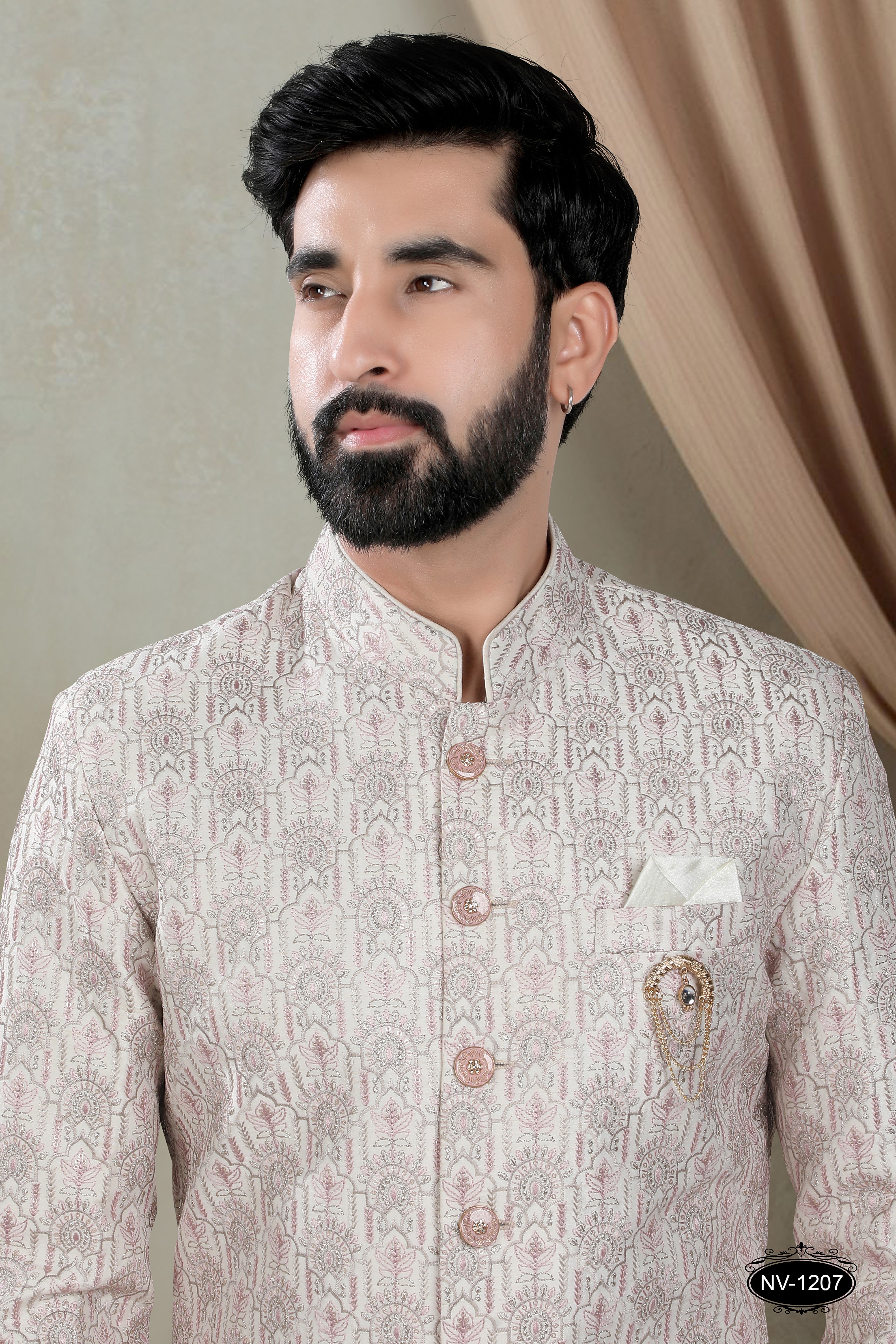 OFF-WHITE BASE INDO-WESTERN SET WITH HEAVY THREAD EMBROIDERY