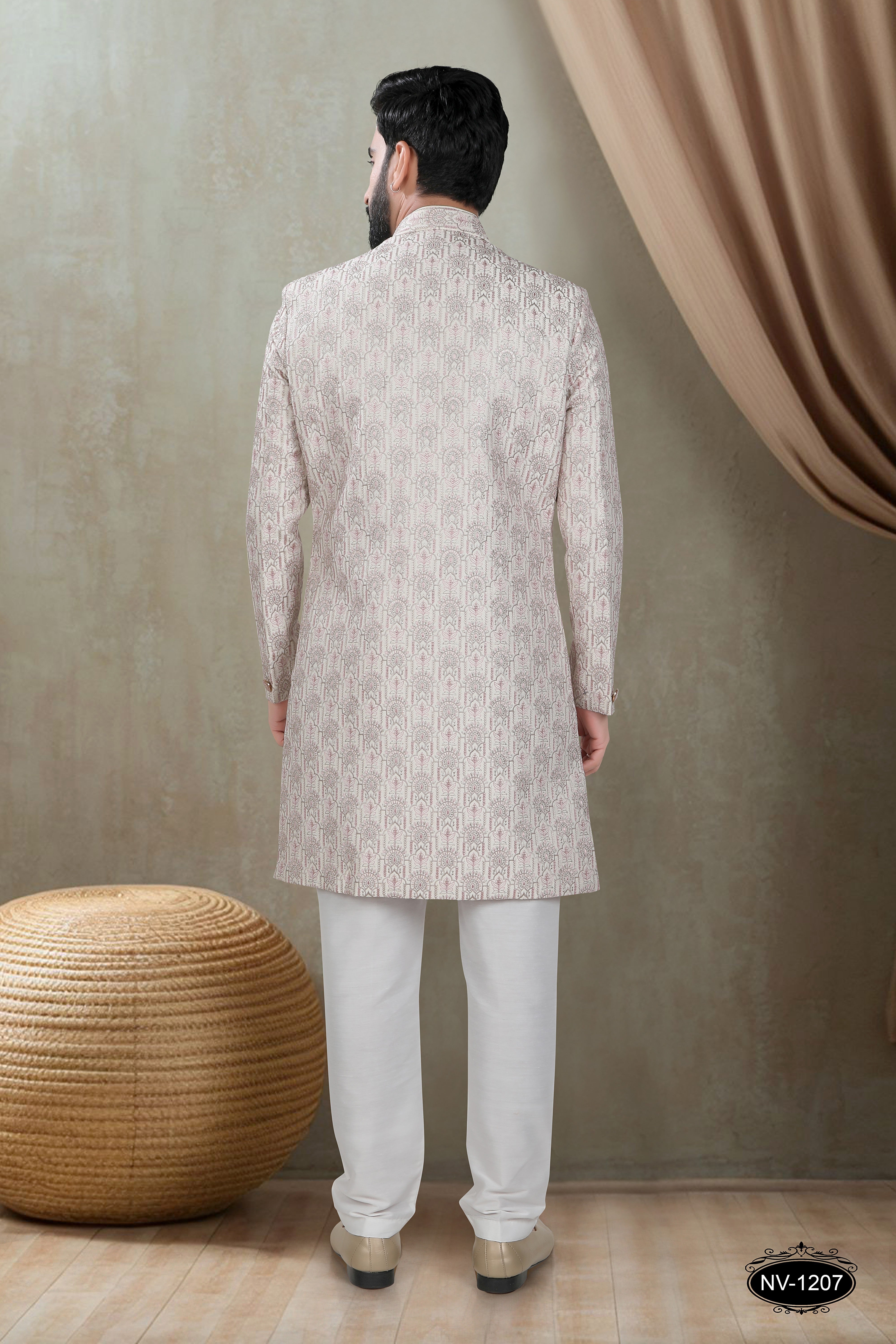OFF-WHITE BASE INDO-WESTERN SET WITH HEAVY THREAD EMBROIDERY