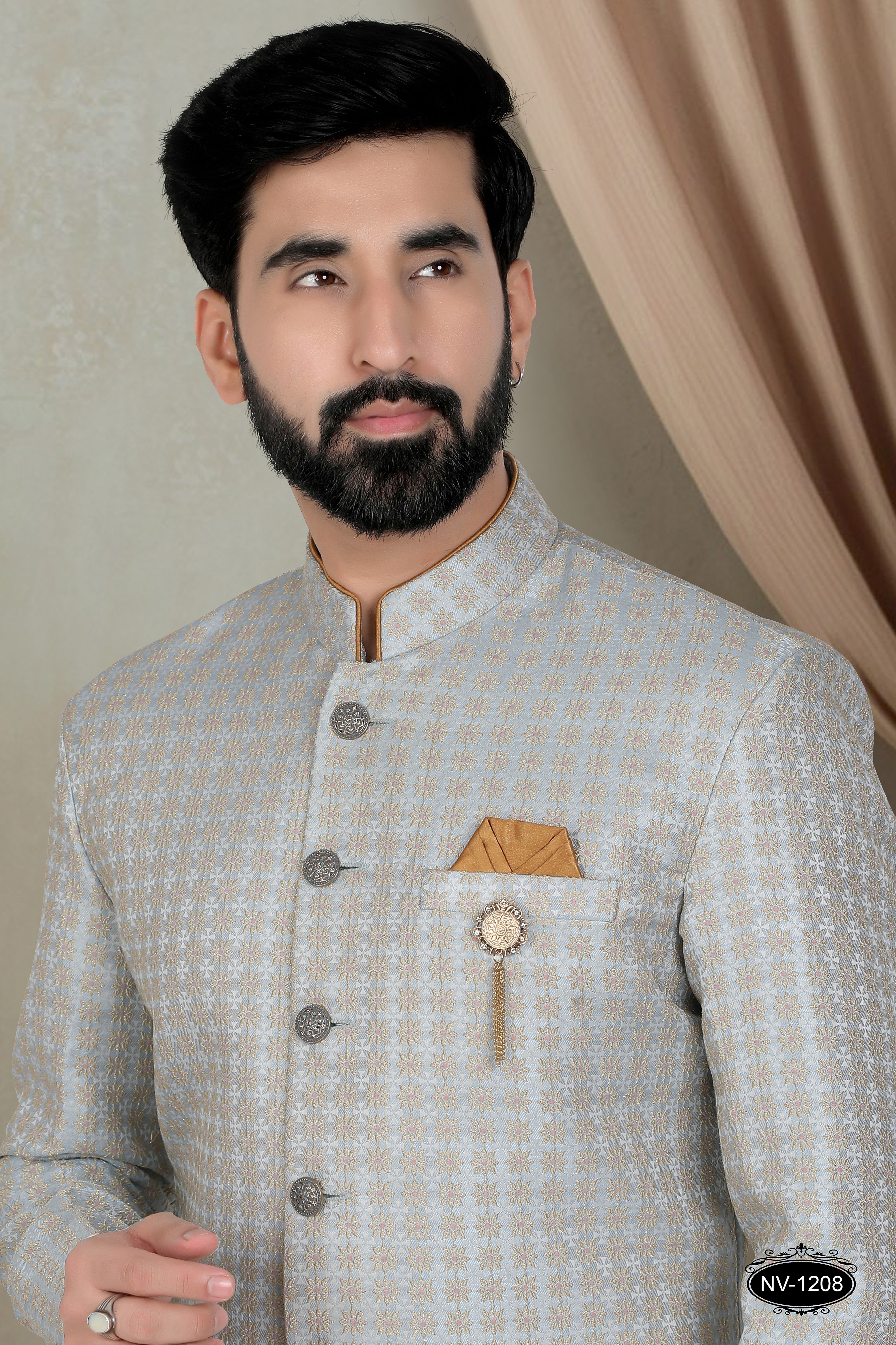 BLUE TONE INDO-WESTERN SET WITH SELF-DESIGN FOR EVERY CEREMONIES