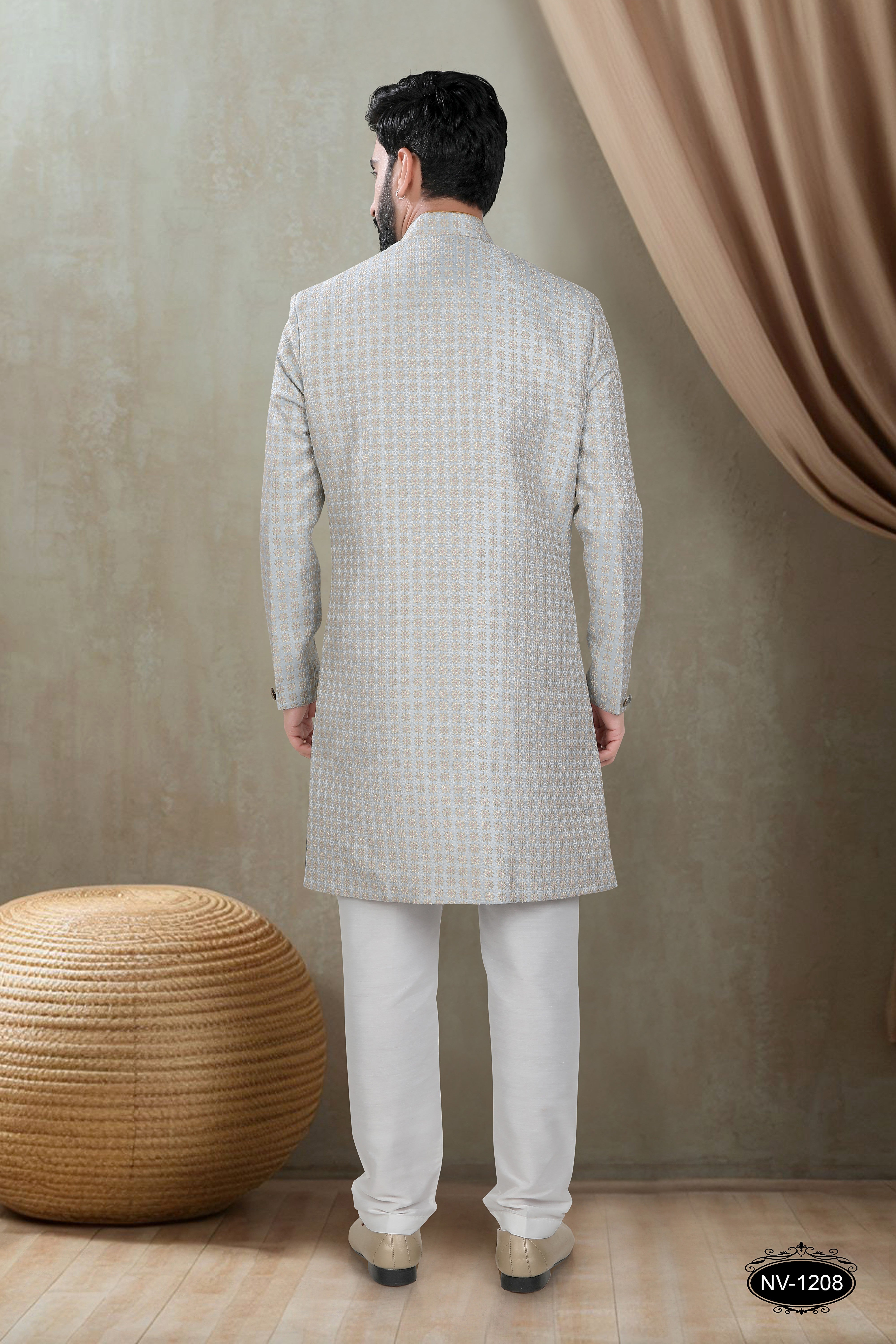 BLUE TONE INDO-WESTERN SET WITH SELF-DESIGN FOR EVERY CEREMONIES