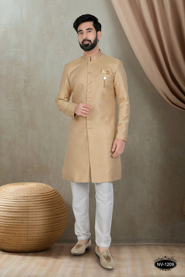 YELLOW HUE INDO-WESTERN SET WITH SELF-DESIGN FOR EVERY CEREMONIES