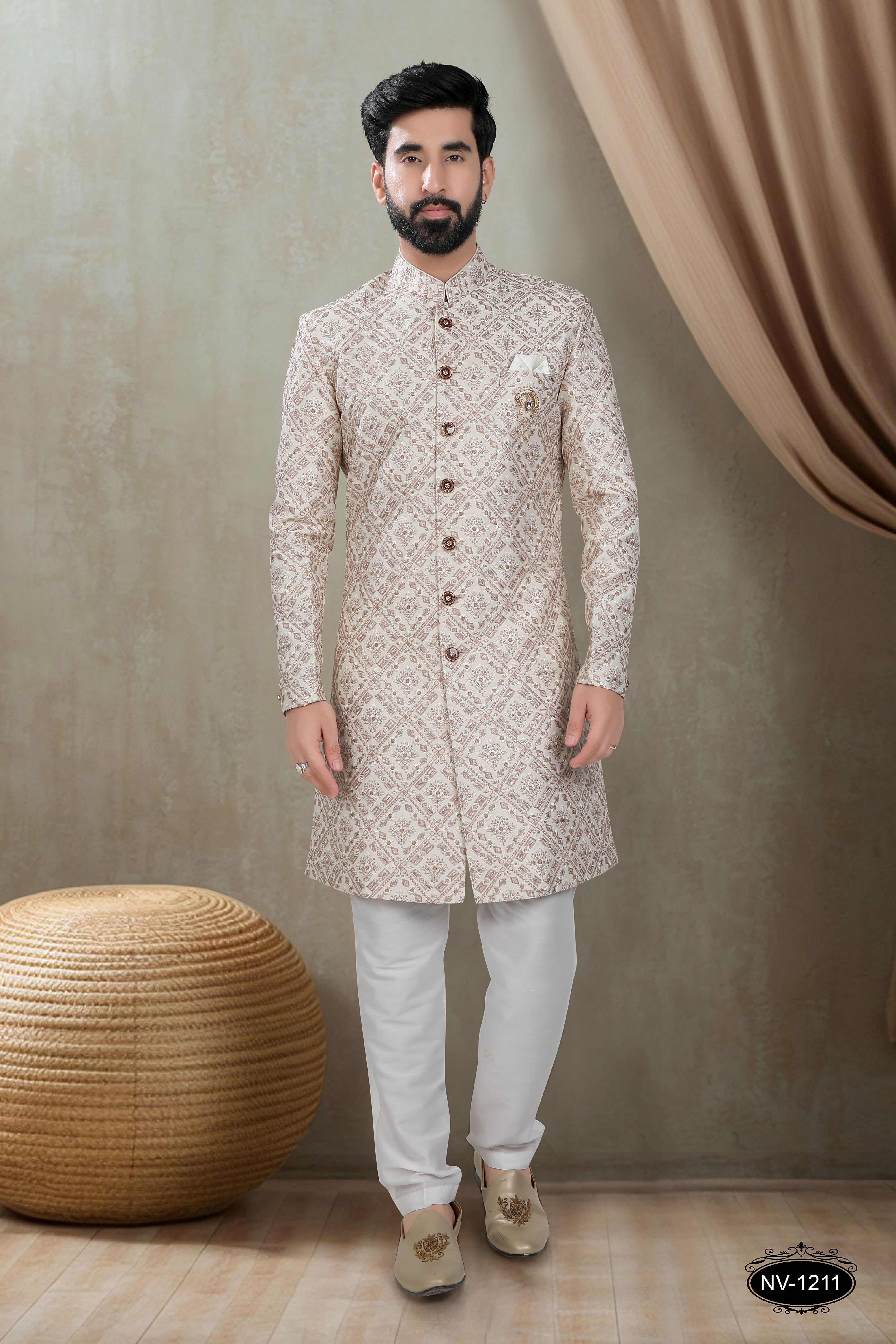 OFF-WHITE BASE INDO-WESTERN SET WITH HEAVY THREAD EMBROIDERY