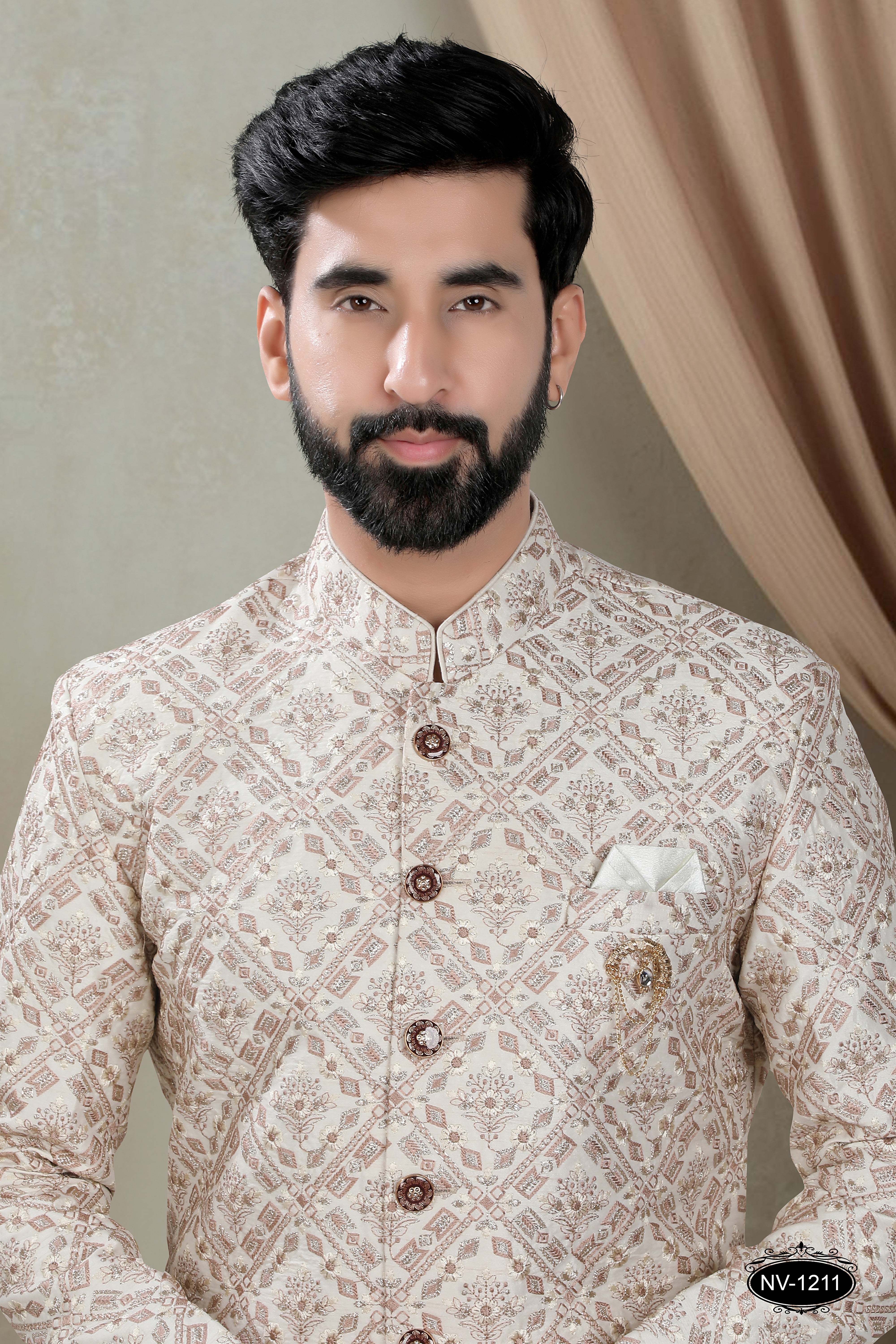 OFF-WHITE BASE INDO-WESTERN SET WITH HEAVY THREAD EMBROIDERY