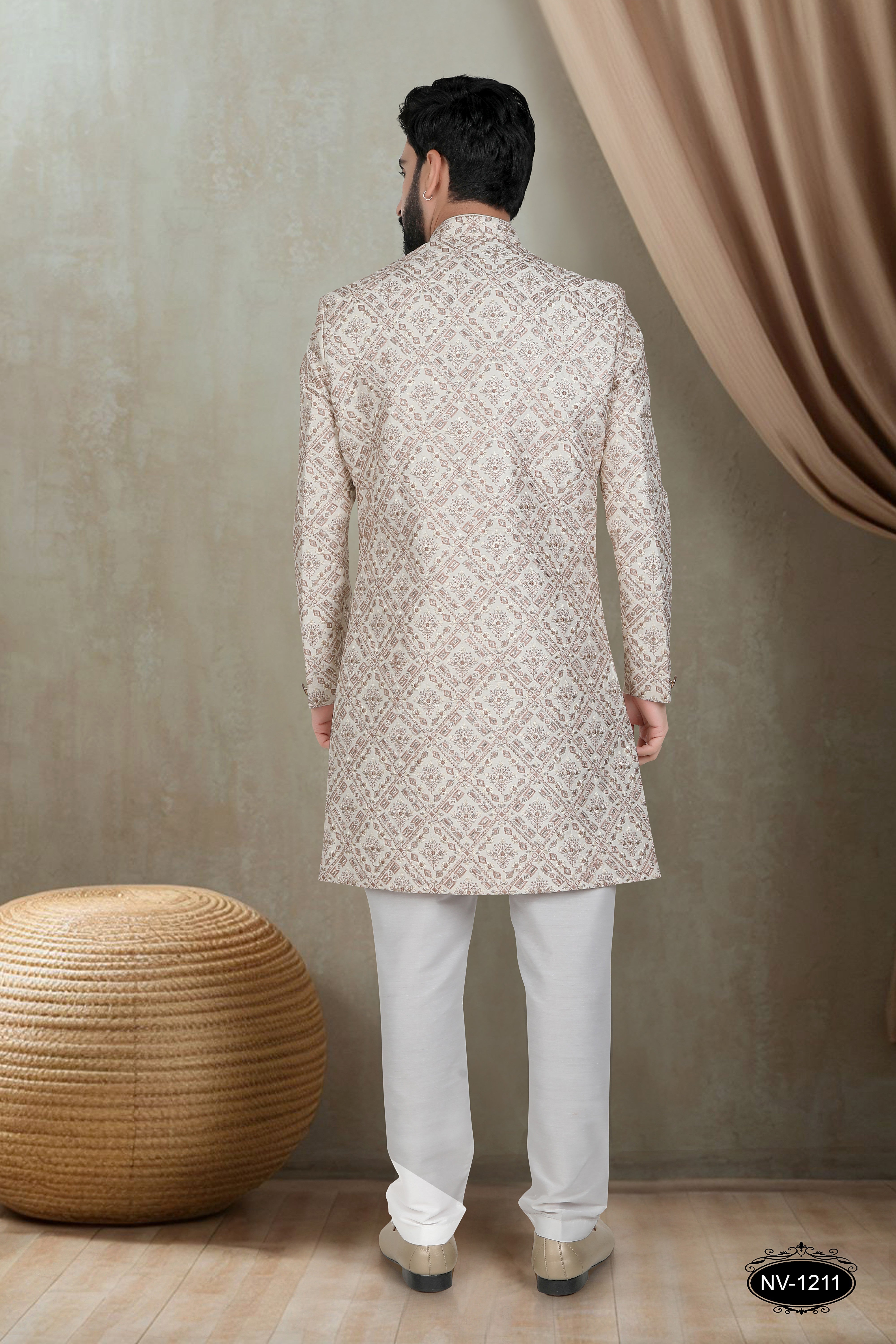 OFF-WHITE BASE INDO-WESTERN SET WITH HEAVY THREAD EMBROIDERY
