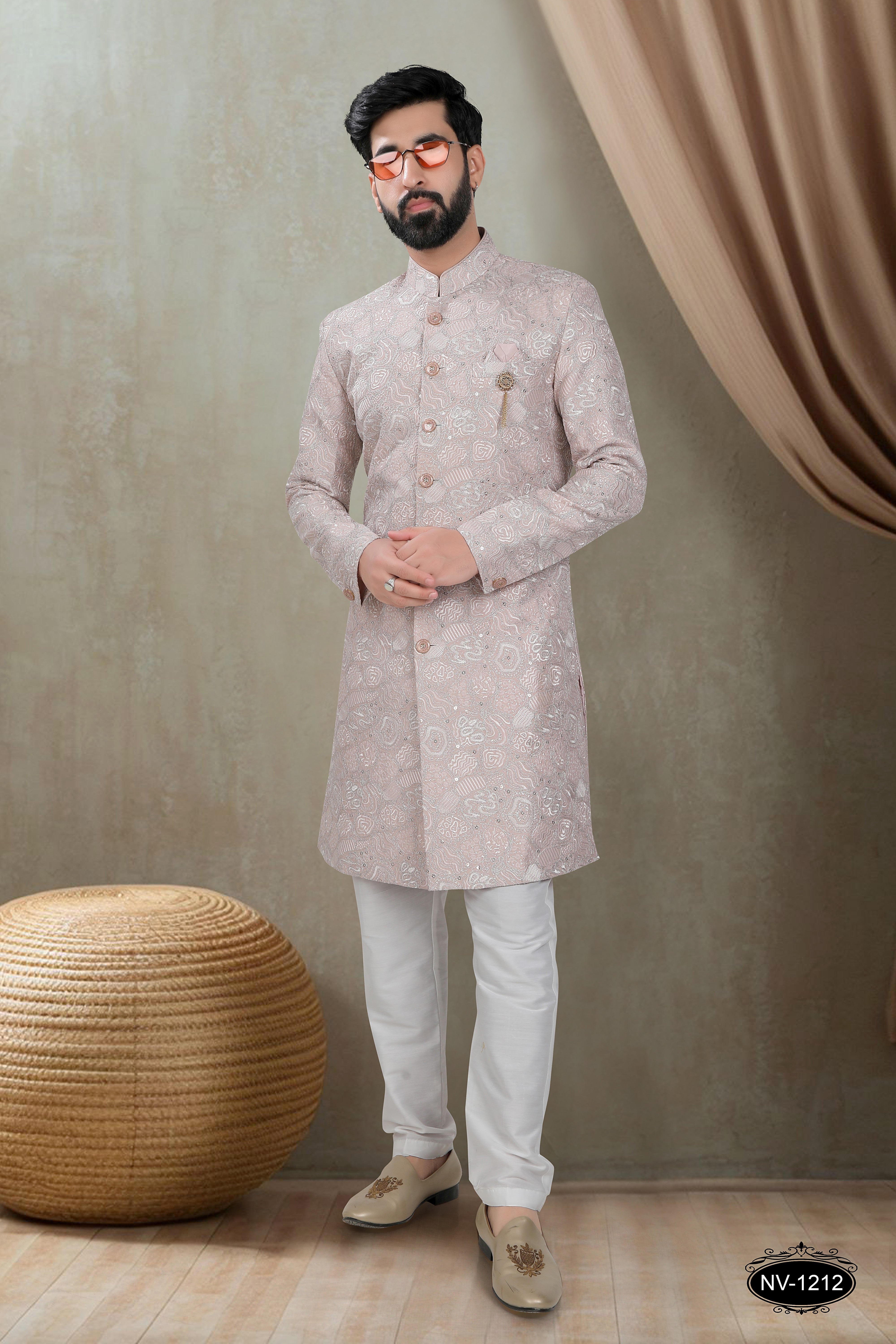 PINK TONE INDO-WESTERN SET WITH HEAVY THREAD EMBROIDERY ALL-OVER