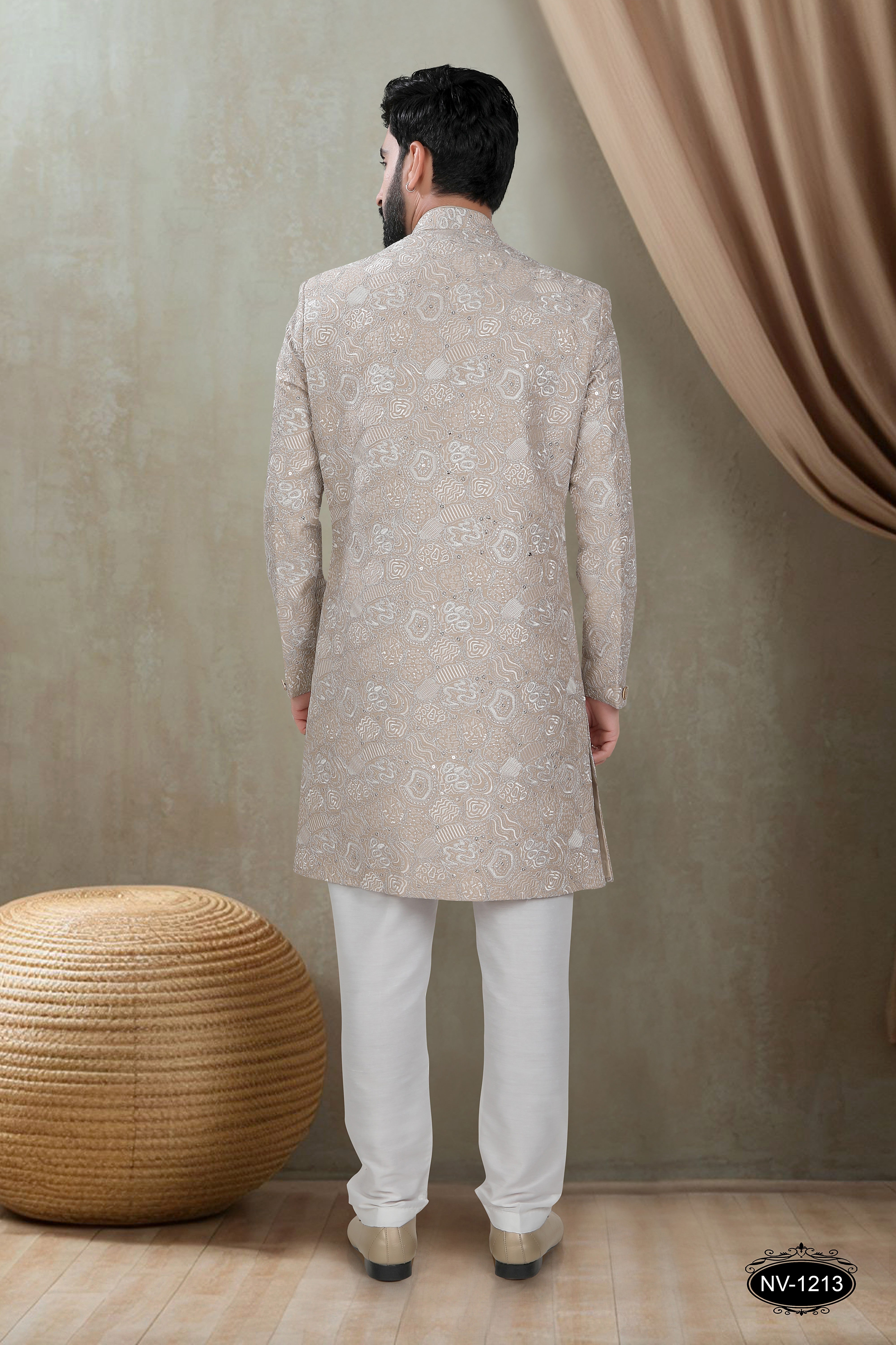 BEIGE HUE INDO-WESTERN SET WITH HEAVY THREAD EMBROIDERY ALL-OVER