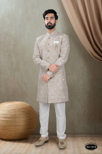 BEIGE HUE INDO-WESTERN SET WITH HEAVY THREAD EMBROIDERY ALL-OVER